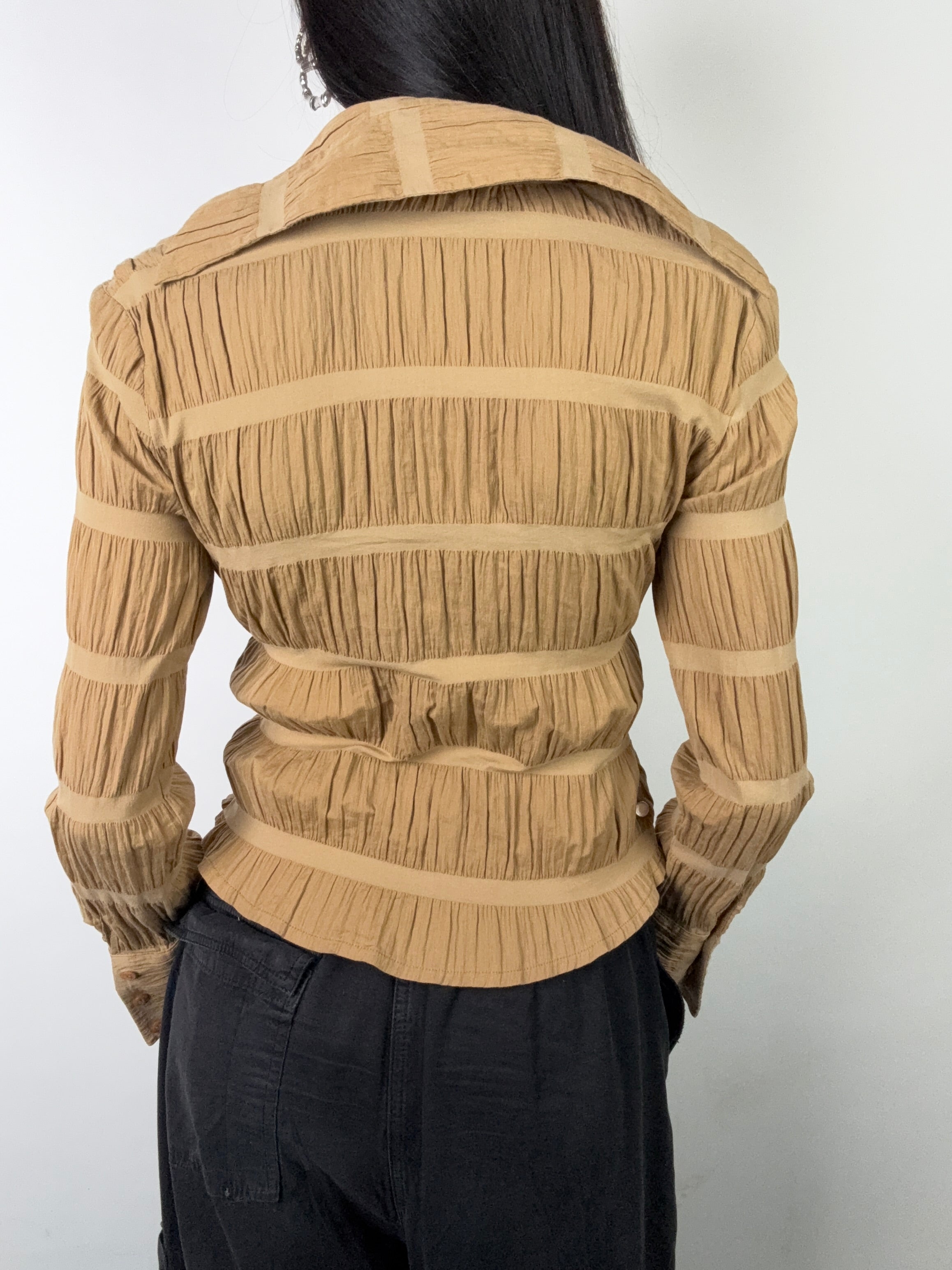 Vintage Light Brown Ruffled Blouse S