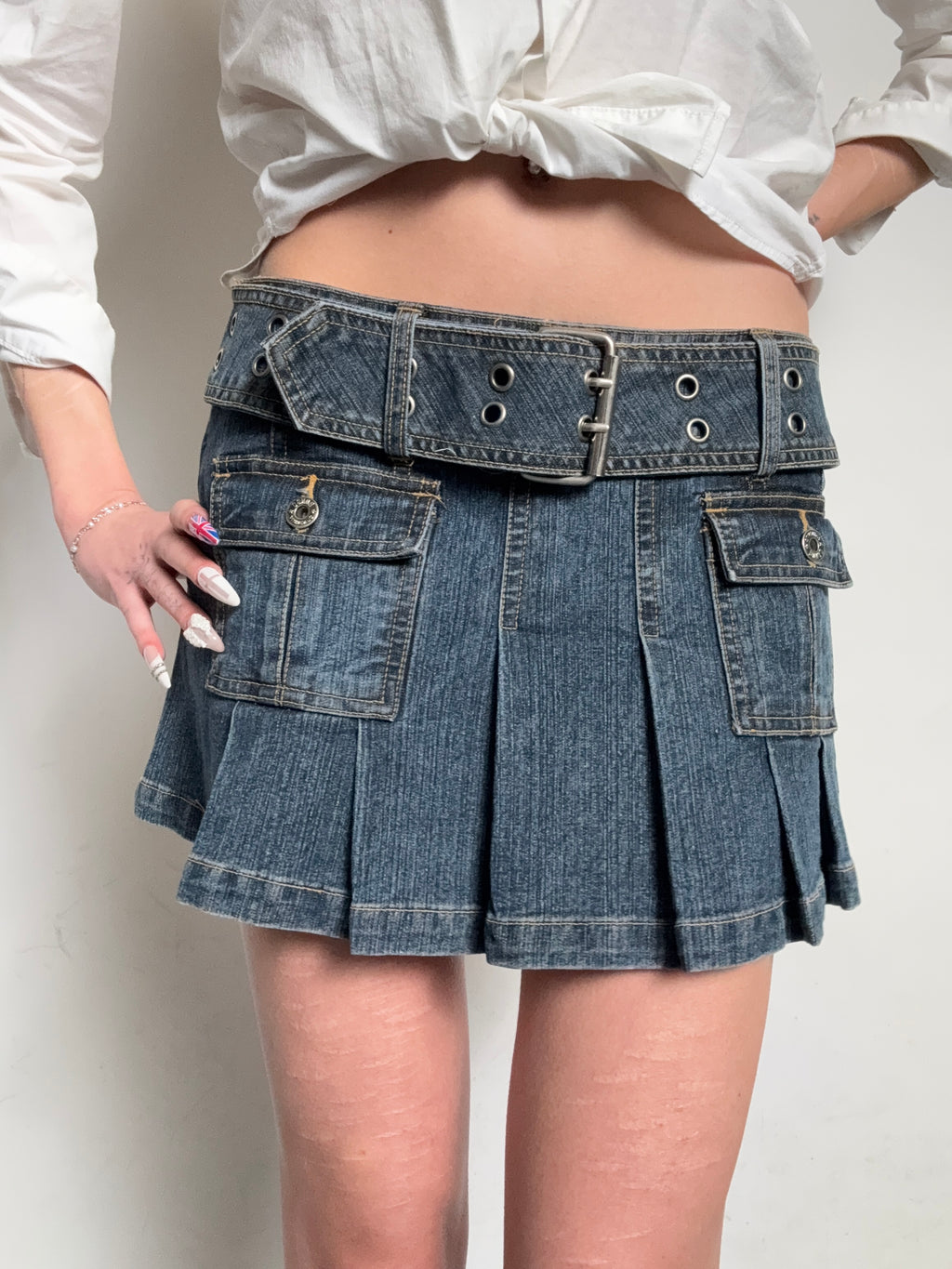 Vintage Bongo Denim Mini Skirt with Belt M