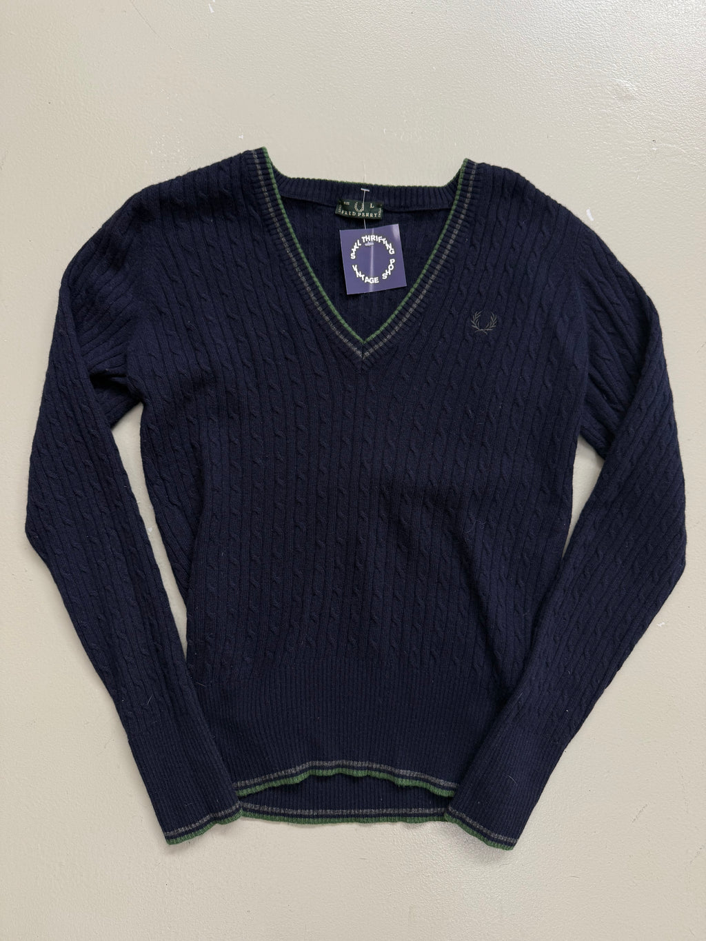 Vintage Fred Perry Dark Blue Knit Sweater L