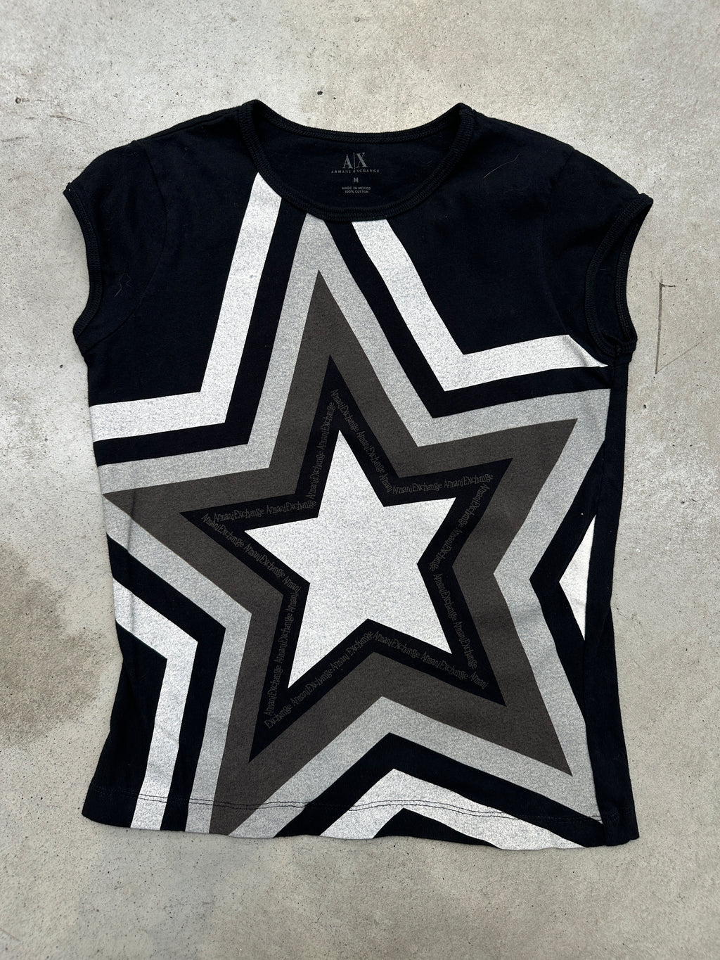 Vintage Armani Exchange Black Star Tank Top für Damen Y2K Second Hand Fashion