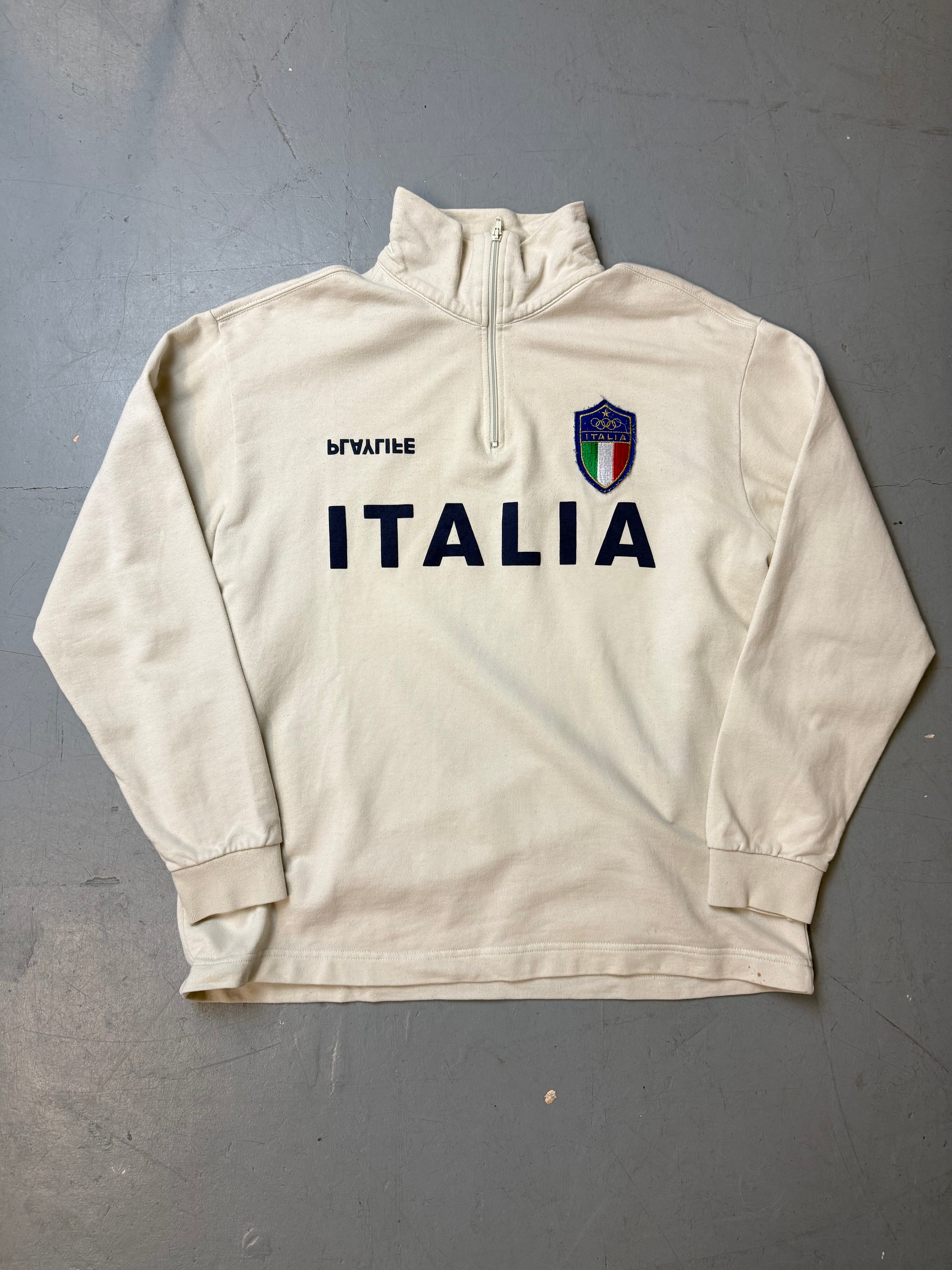 Vintage Playrite Italia Olympic Games Team Quarter Zip Sweater für Herren. Y2K Second Hand 2000s Fashion