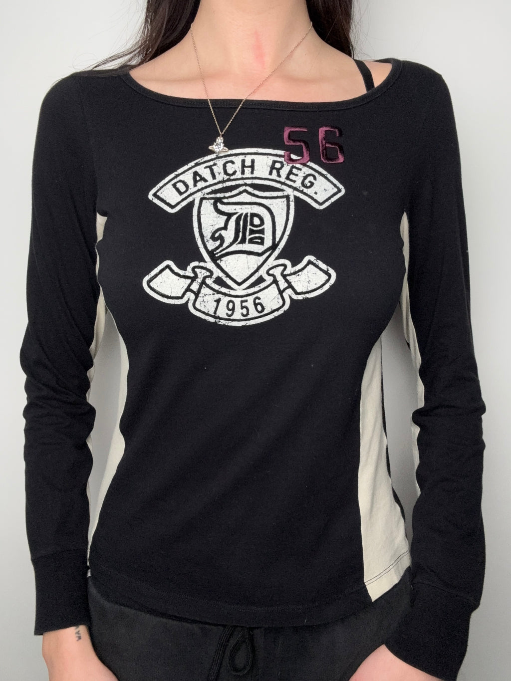 Vintage Black/White Datch Printed Top for women. Y2K Second Hand 2000s Fashion 