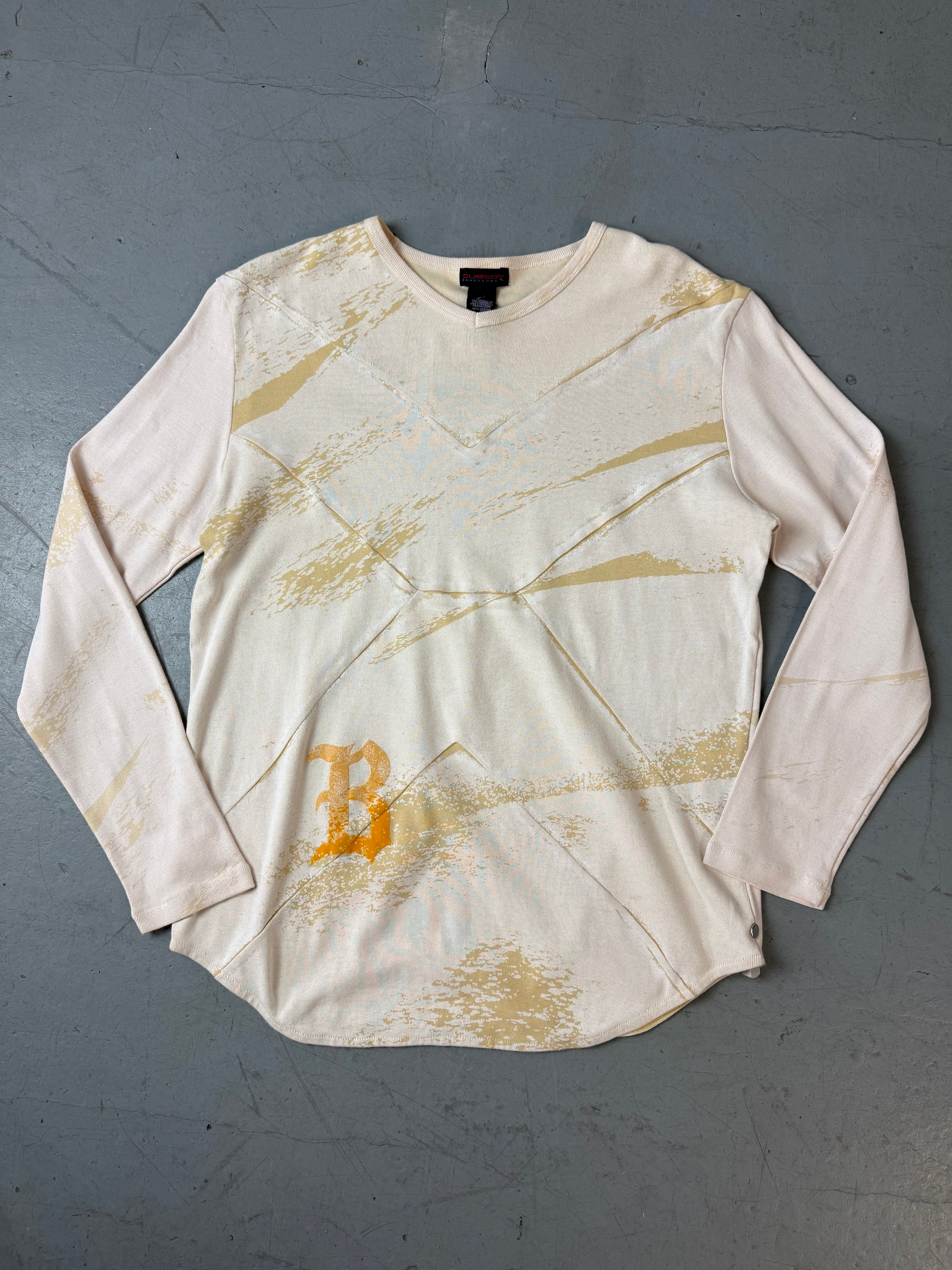 Vintage Custo Barcelona beige Longsleeve für Herren. Y2k 2000s Fashion 