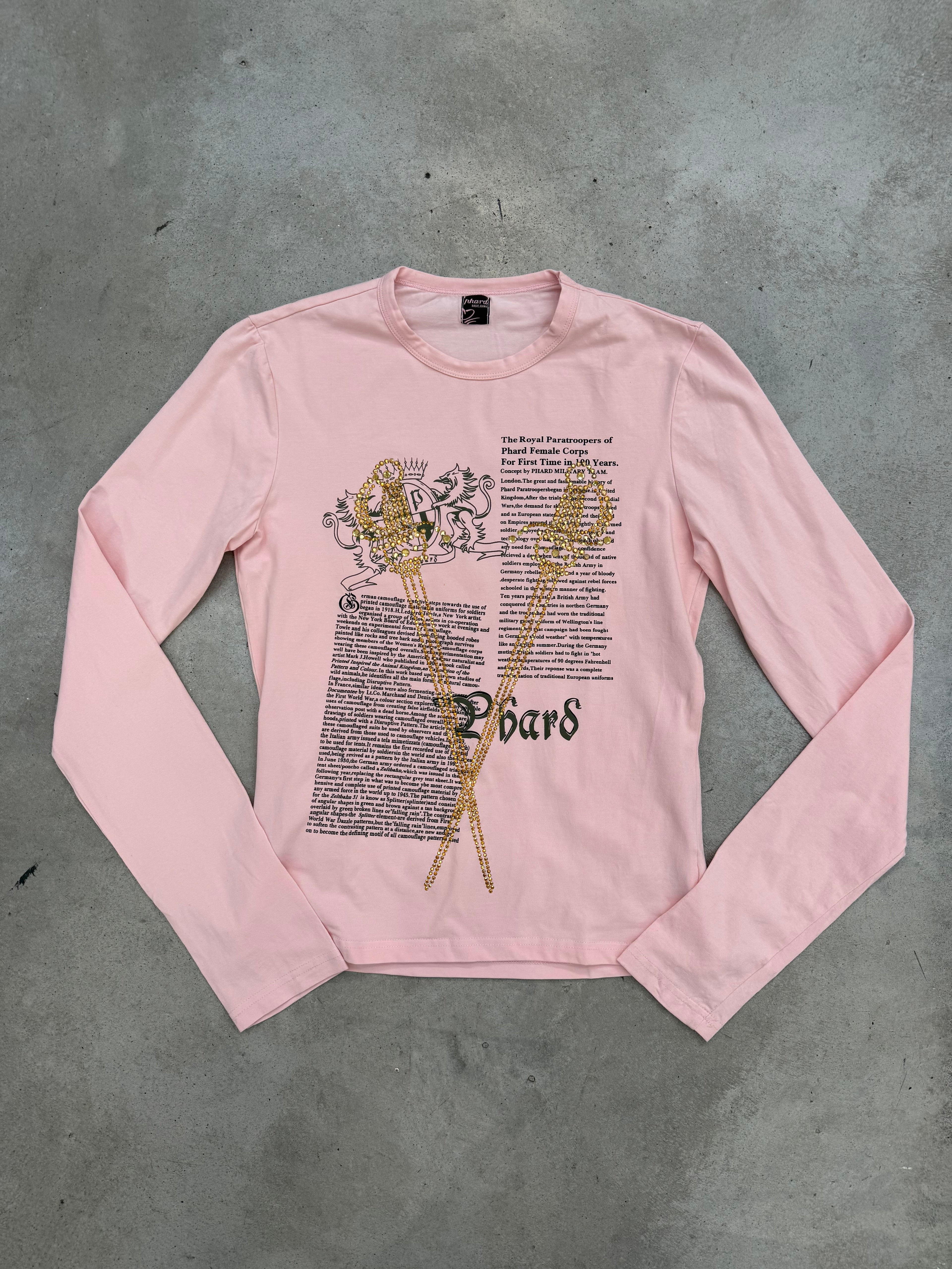 Vintage Phard Pink Lettering Printed Longsleeve für Damen. Y2K Second Hand 2000s Fashion