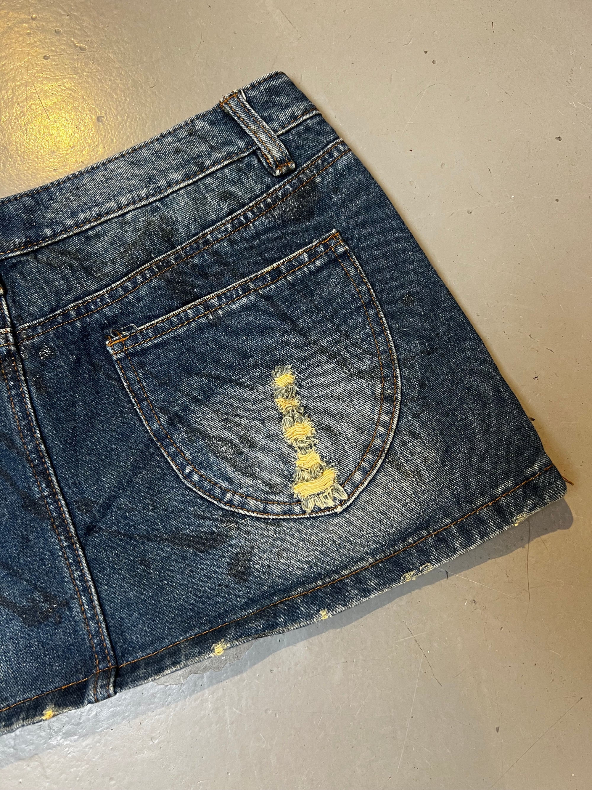 Vintage Y2K Blue Denim Mini Skirt with Gold Details S