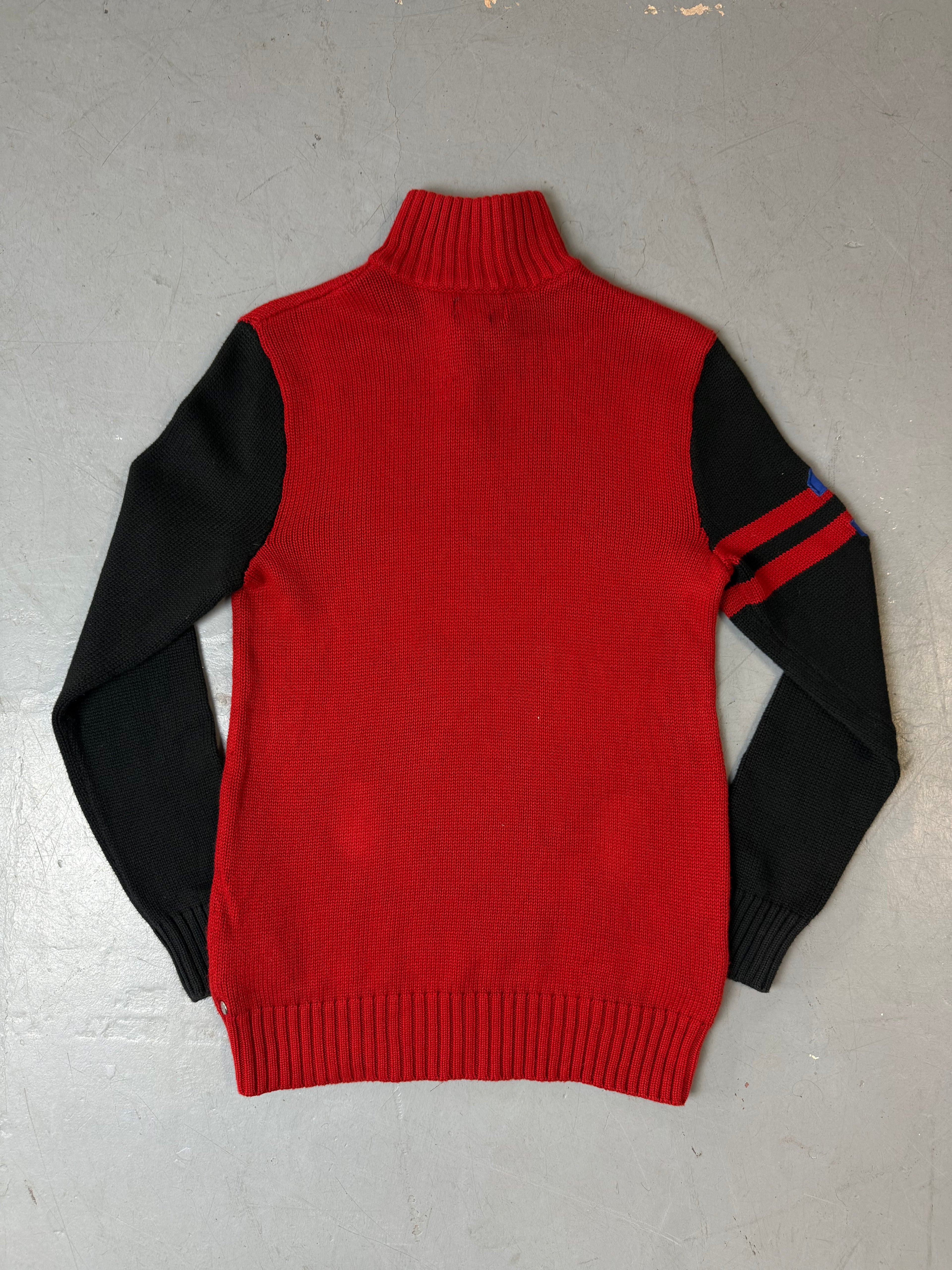 Detailliertes Produktbild von Vintage Polo Ralph Lauren Half Zip Knit Sweater M/L von hinten