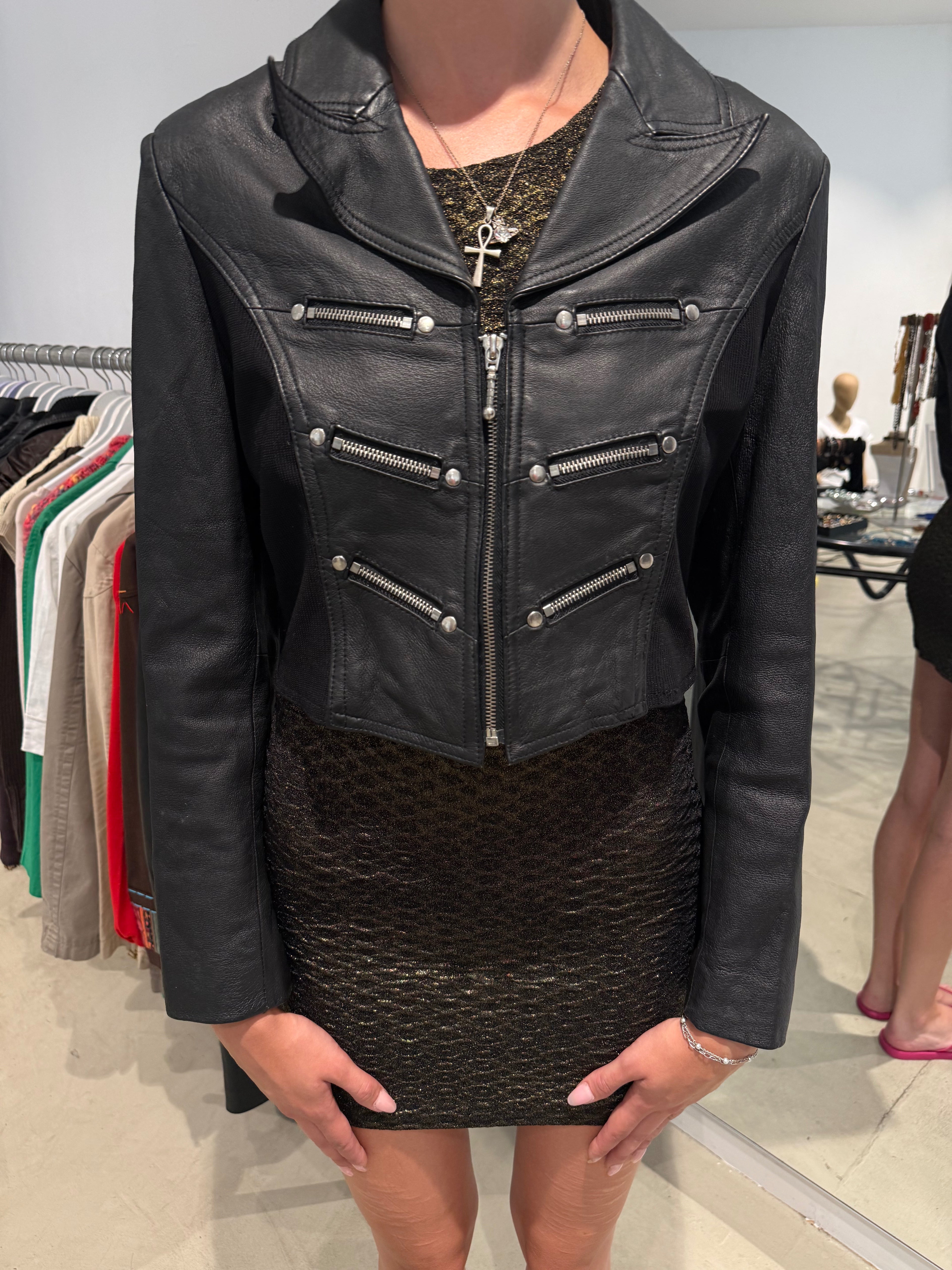 Vintage Cropped Faux Leder Jacke (M)