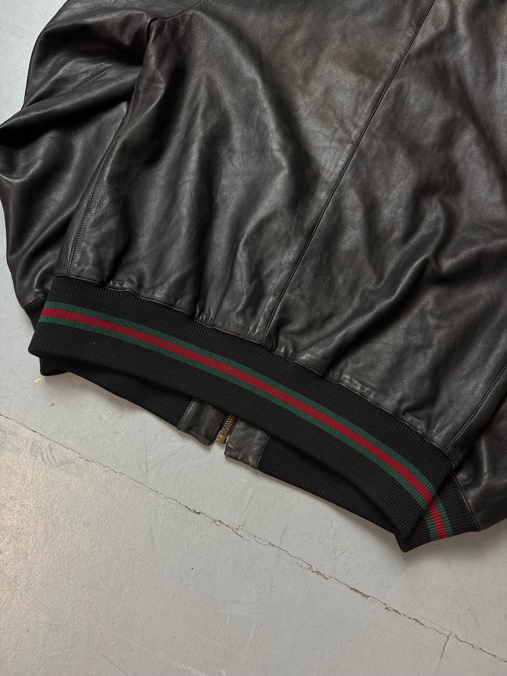 Vintage Gucci Black Leather Bomber Jacket M