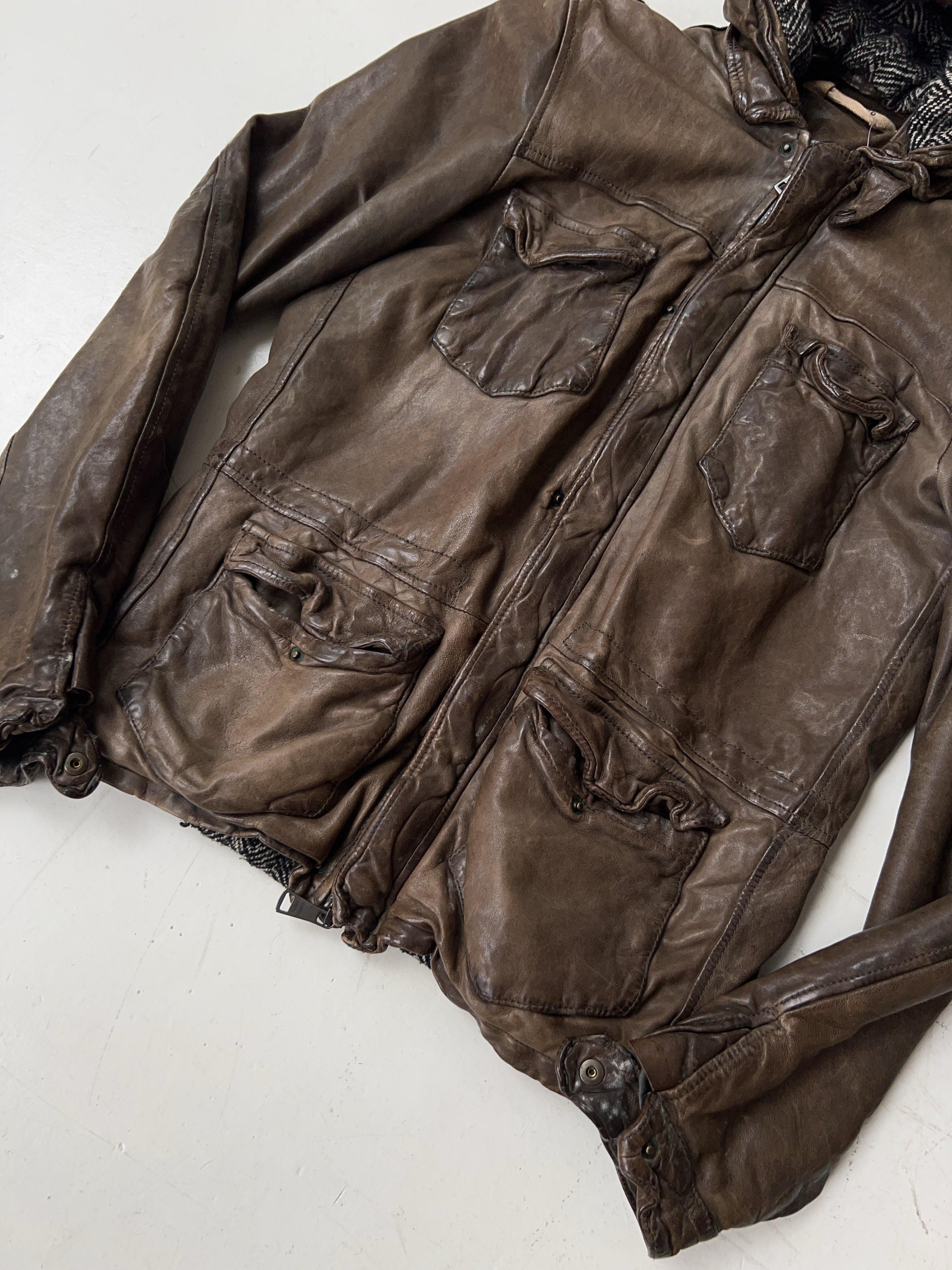 Vintage Giorgio Brato M65-Style Hooded Leather Jacket (M)