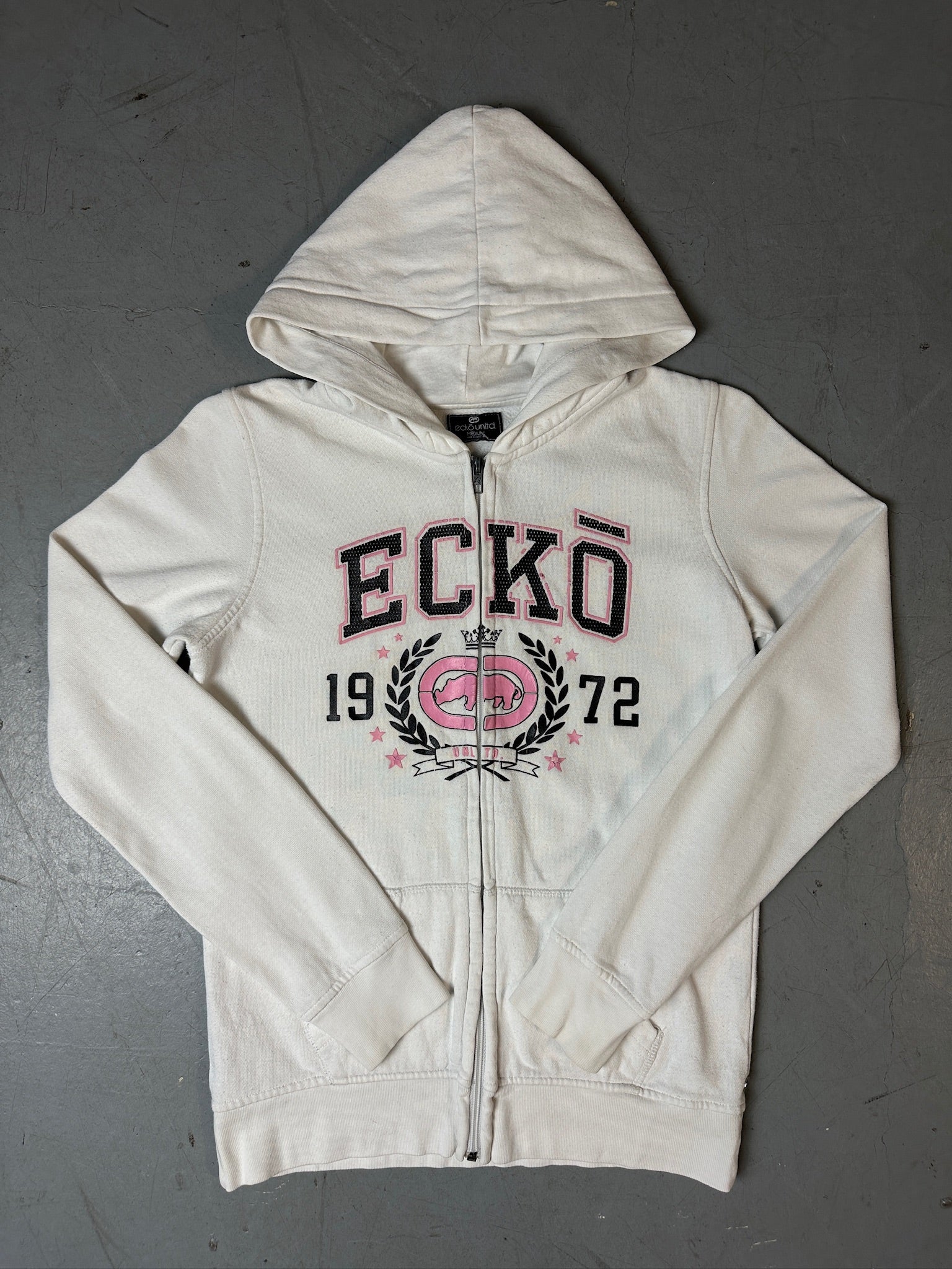Produktbild von Vintage Ecko Unltd. White and Pink Zip Up Hoodie von vorne