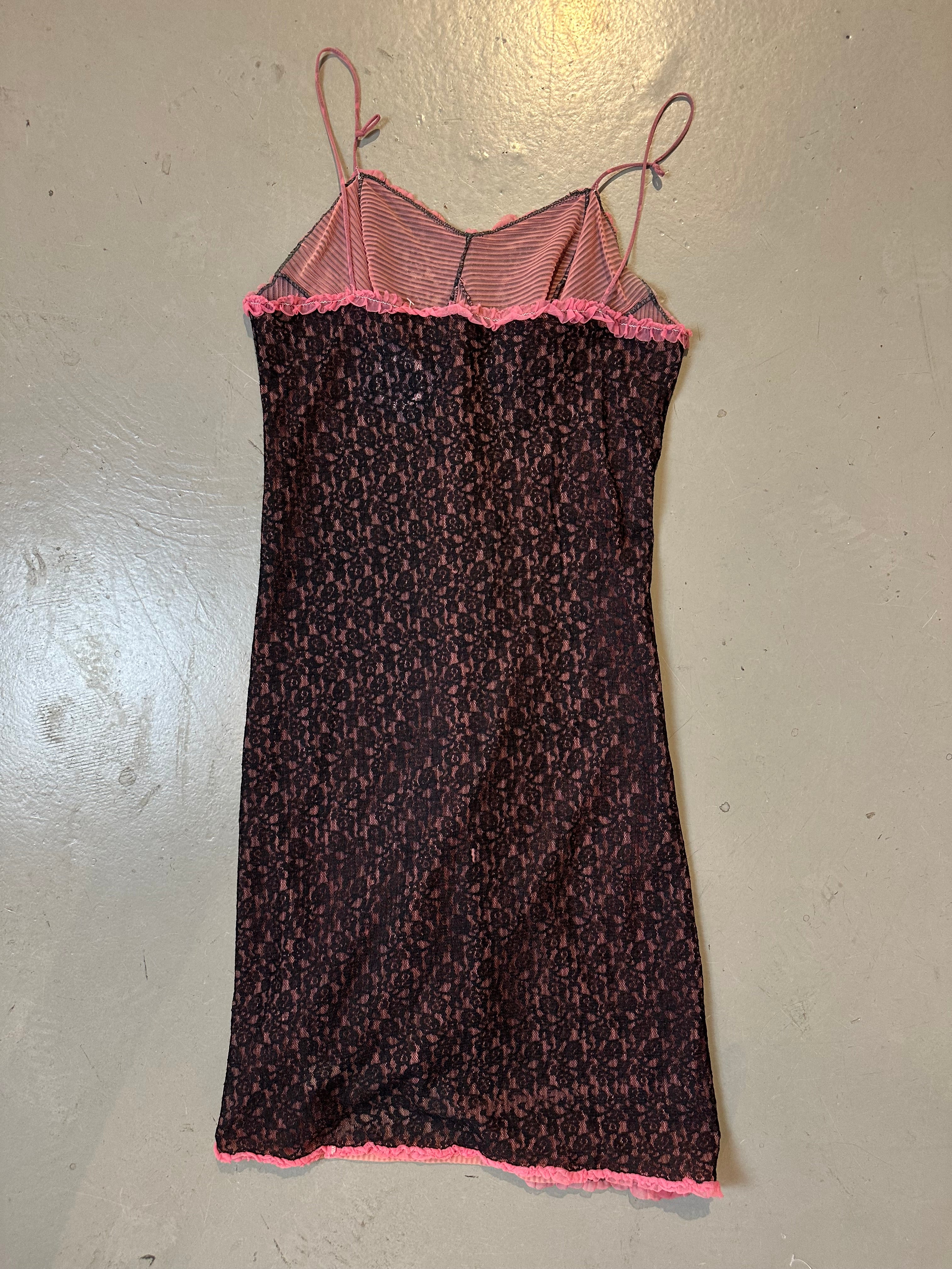 Vintage Pink/Black Midi Dress S