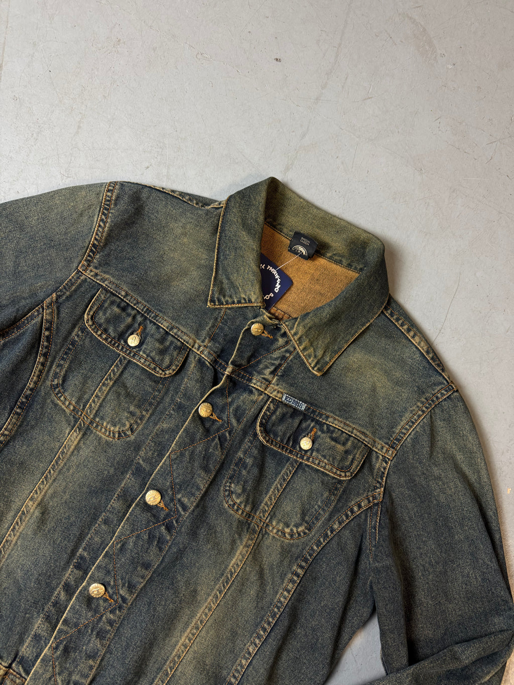 Detailliertes Produktbild von Vintage Diesel Green/Blue Washed Denim Jacket M von vorne