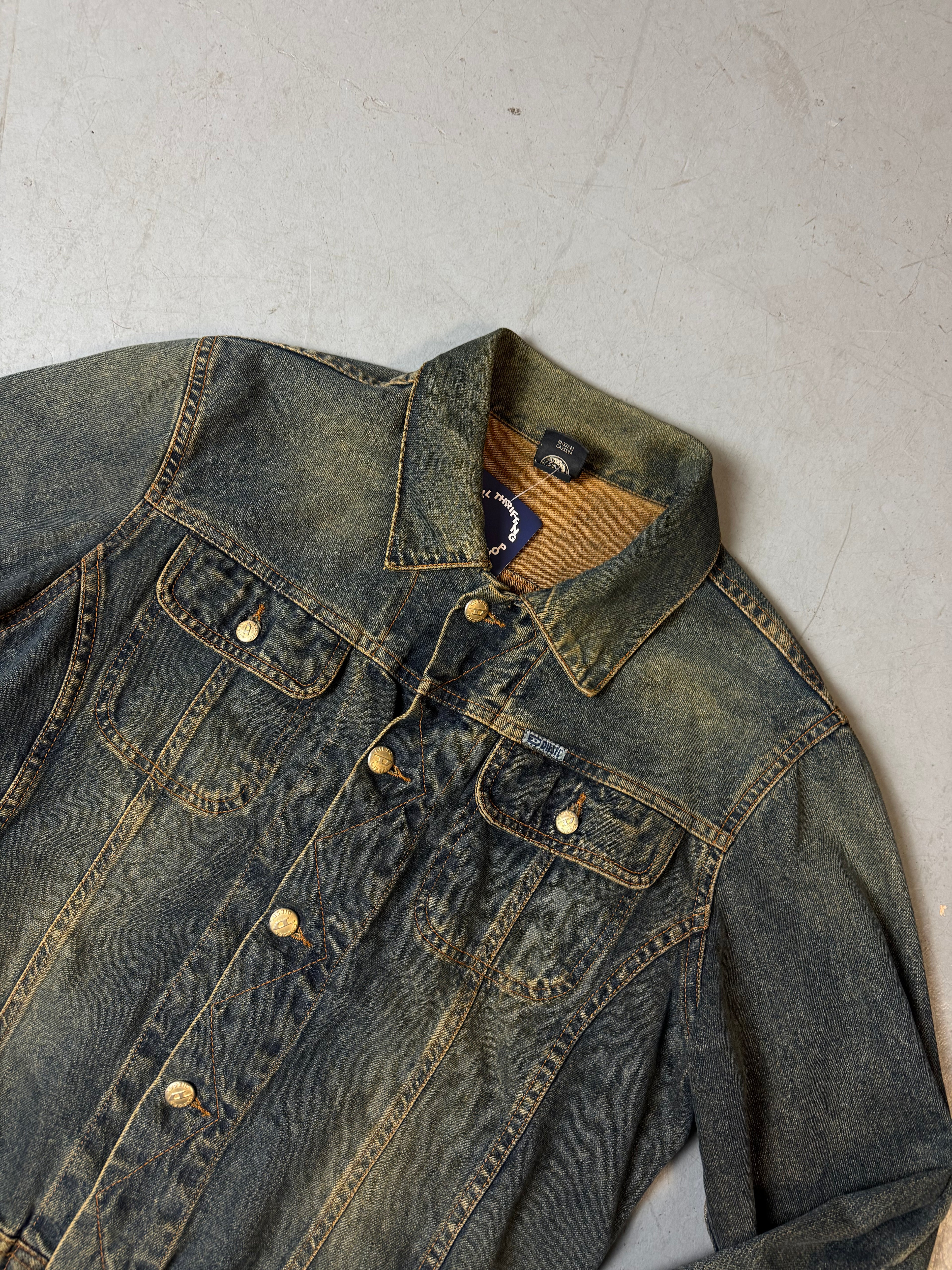 Detailliertes Produktbild von Vintage Diesel Green/Blue Washed Denim Jacket M von vorne