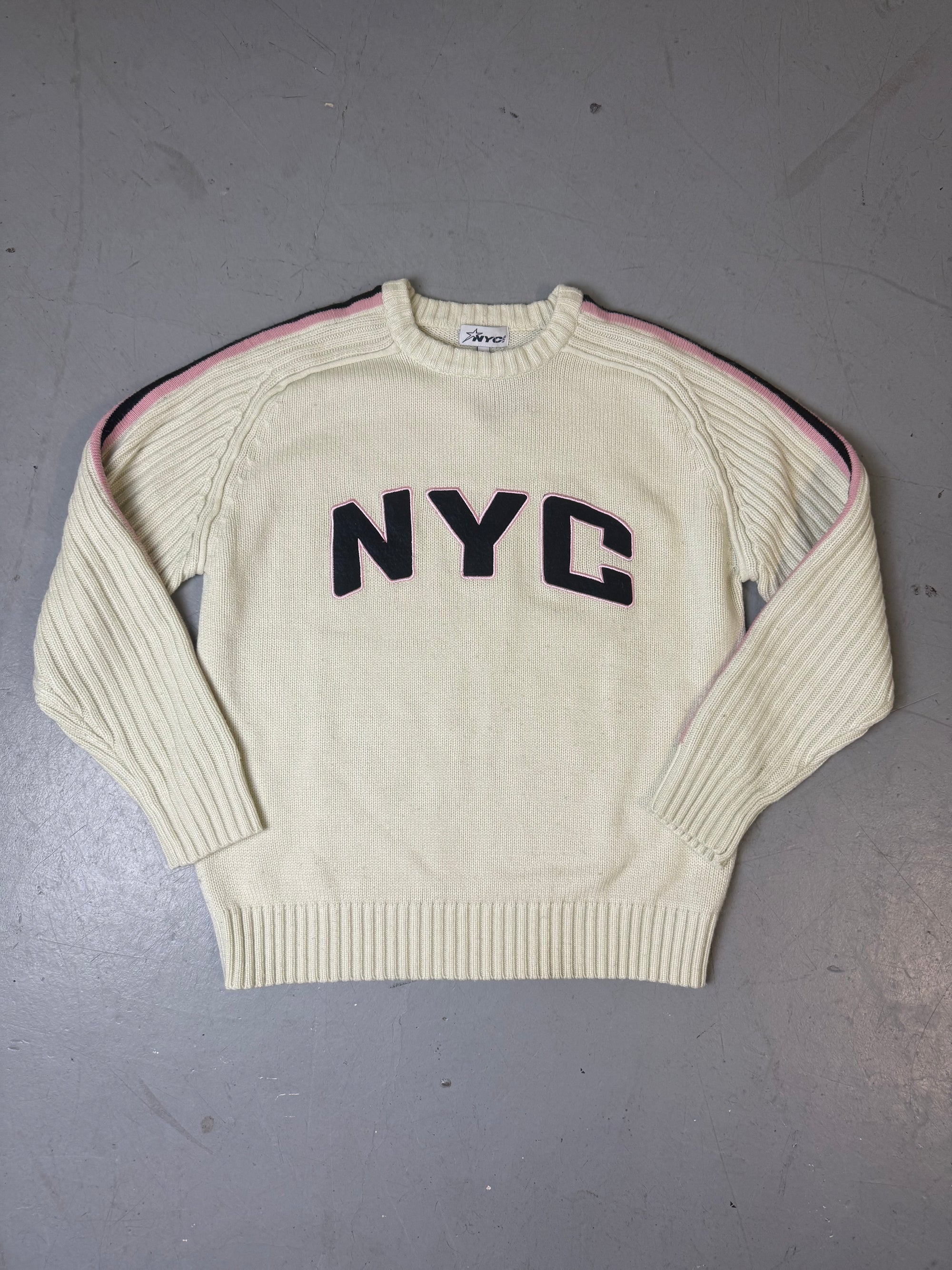 Vintage NYC Cream and Pink Knit Sweater XL