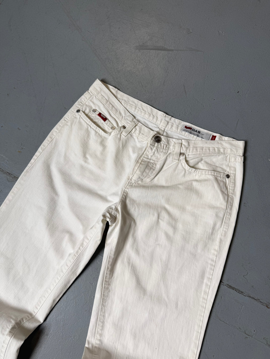 Vintage Gas White Low Waist Jeans für Damen. Y2K Secondhand 2000s Fashion.