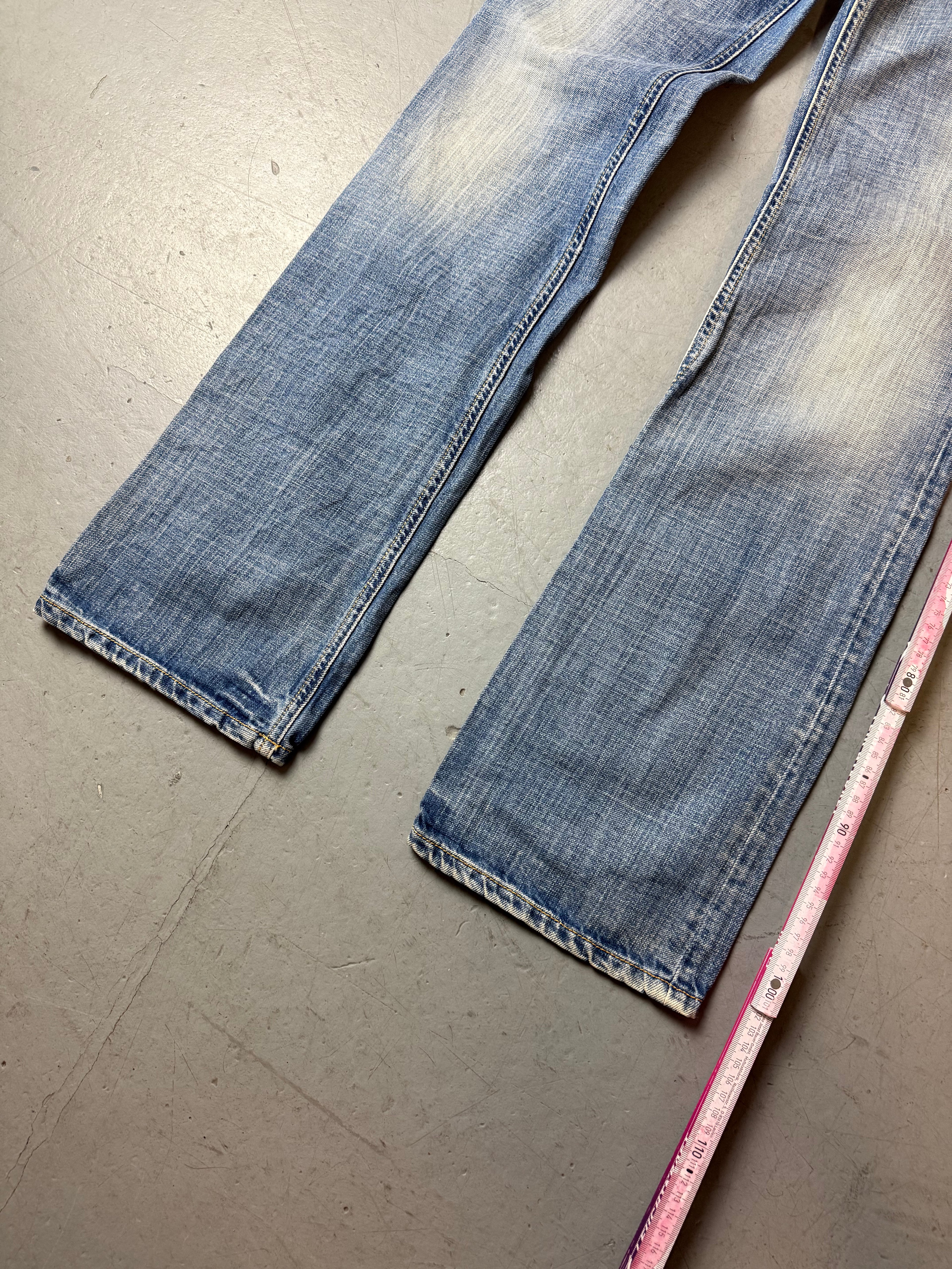 Vintage Diesel Light Blue Low Waist Bootcut Jeans. Y2K Second Hand 2000s Fashion