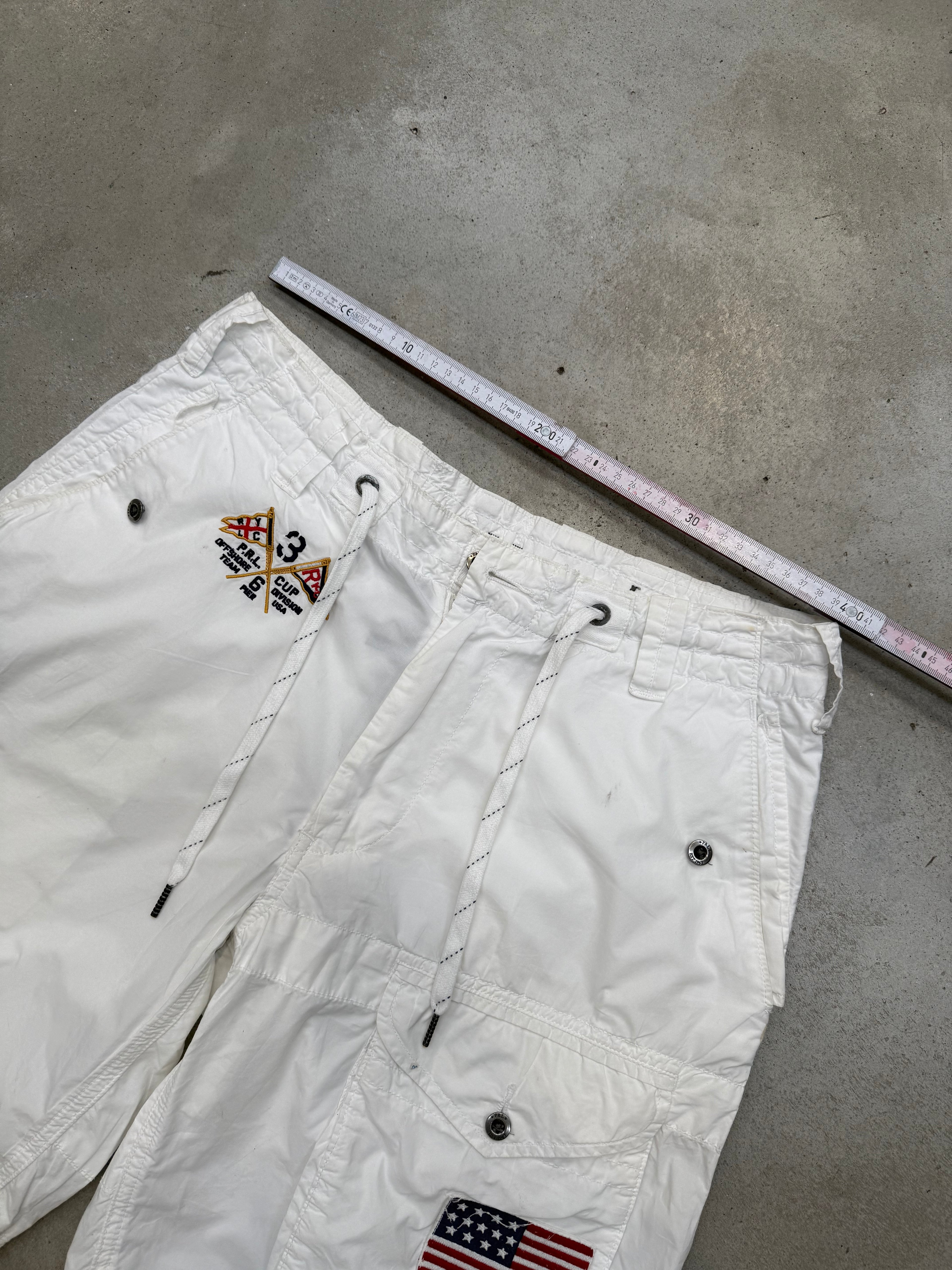 Vintage Polo Ralph Lauren White USA Jorts für Herren Y2K Second Hand Fashion