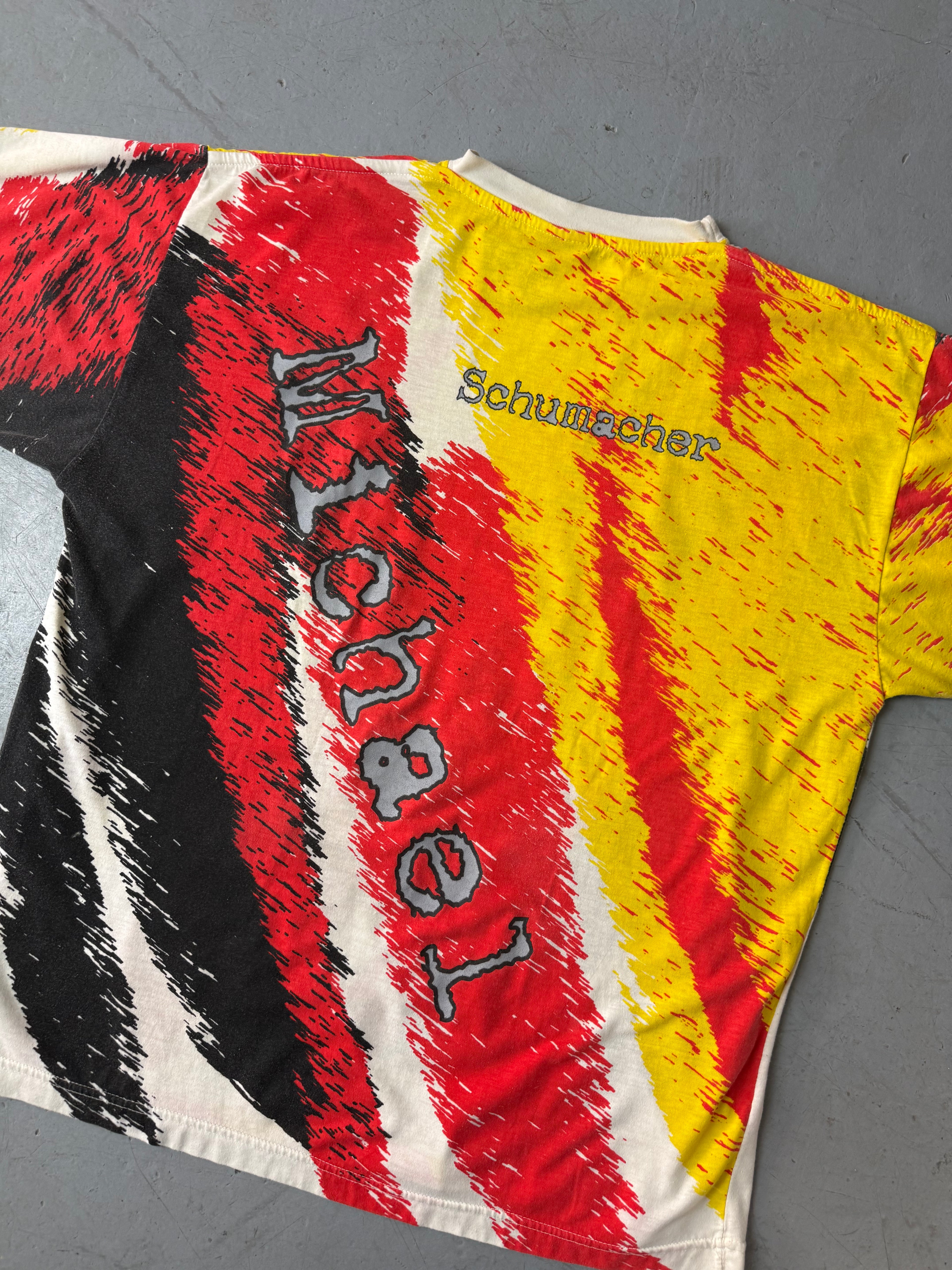 Vintage Michael Schuhmacher buntes Tshirt für Herren y2k 2000s Fashion 