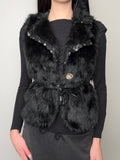 Vintage Black Faux Fur Vest with Belt S/M