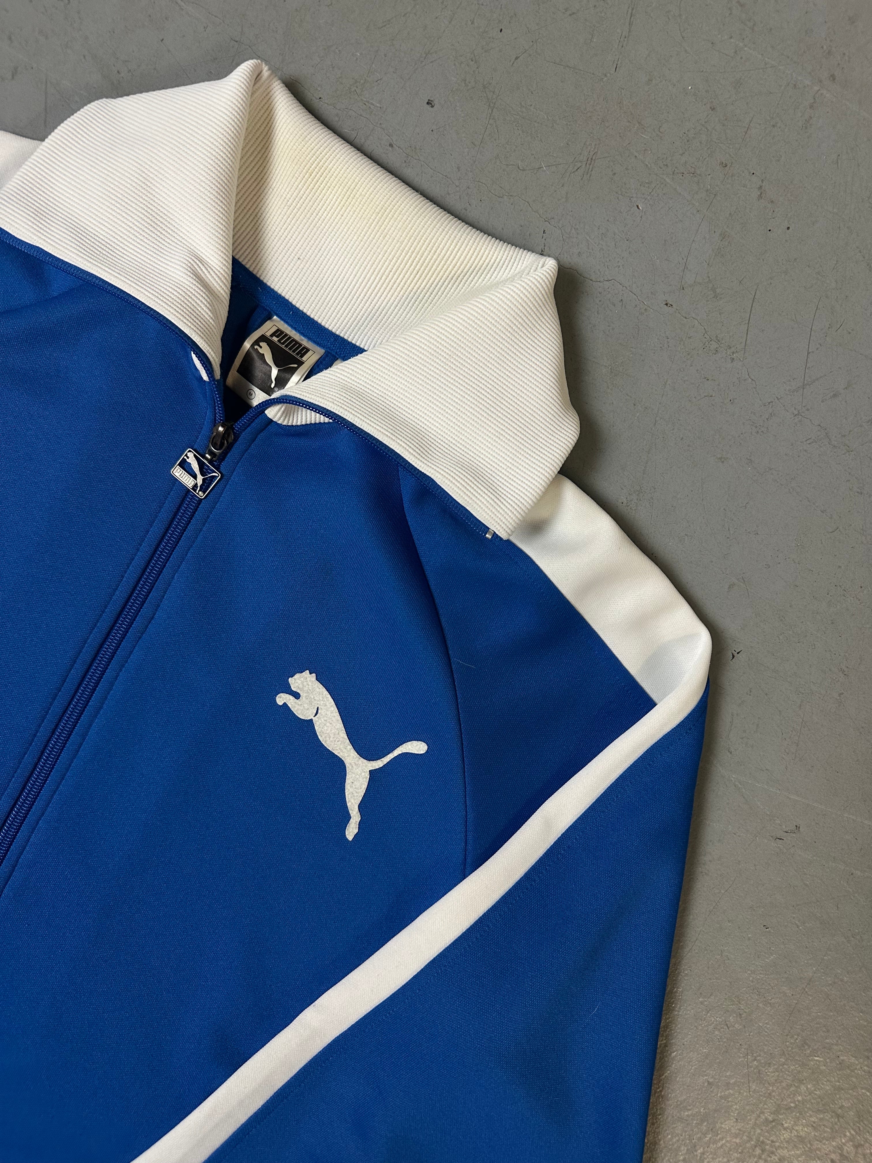 Ein Blau weißes Set von Puma bestehend aus Trackjacke und Trackpants in M/L