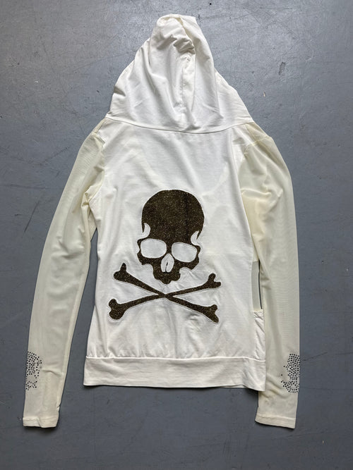 Vintage Glitter Skull Zip Up Hoodie for women. Y2K Second Hand 2000s Fashion 