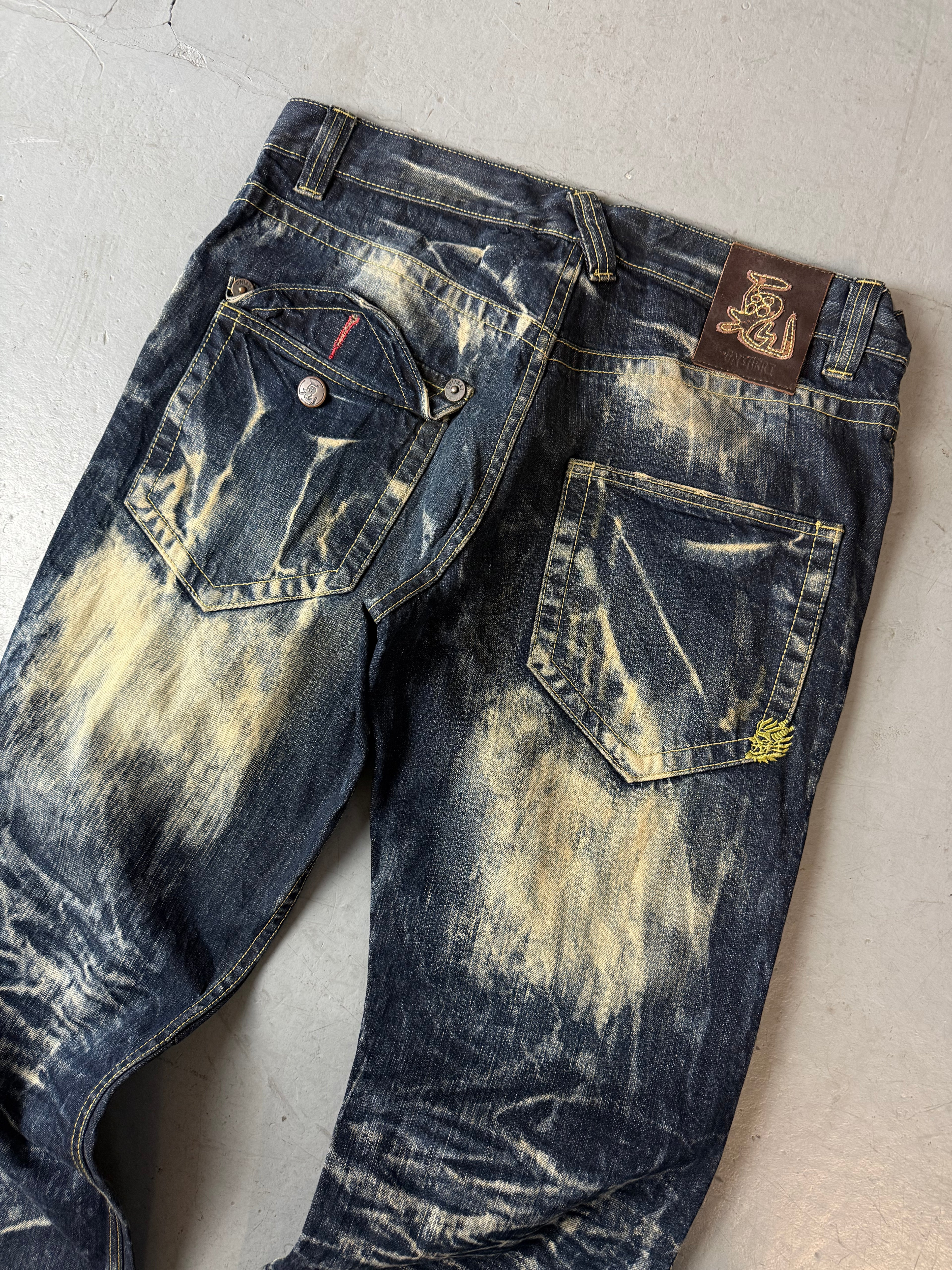 Vintage Oniarai Washed Japanese Baggy Denim für Herren. Y2K Second Hand 2000s Fashion