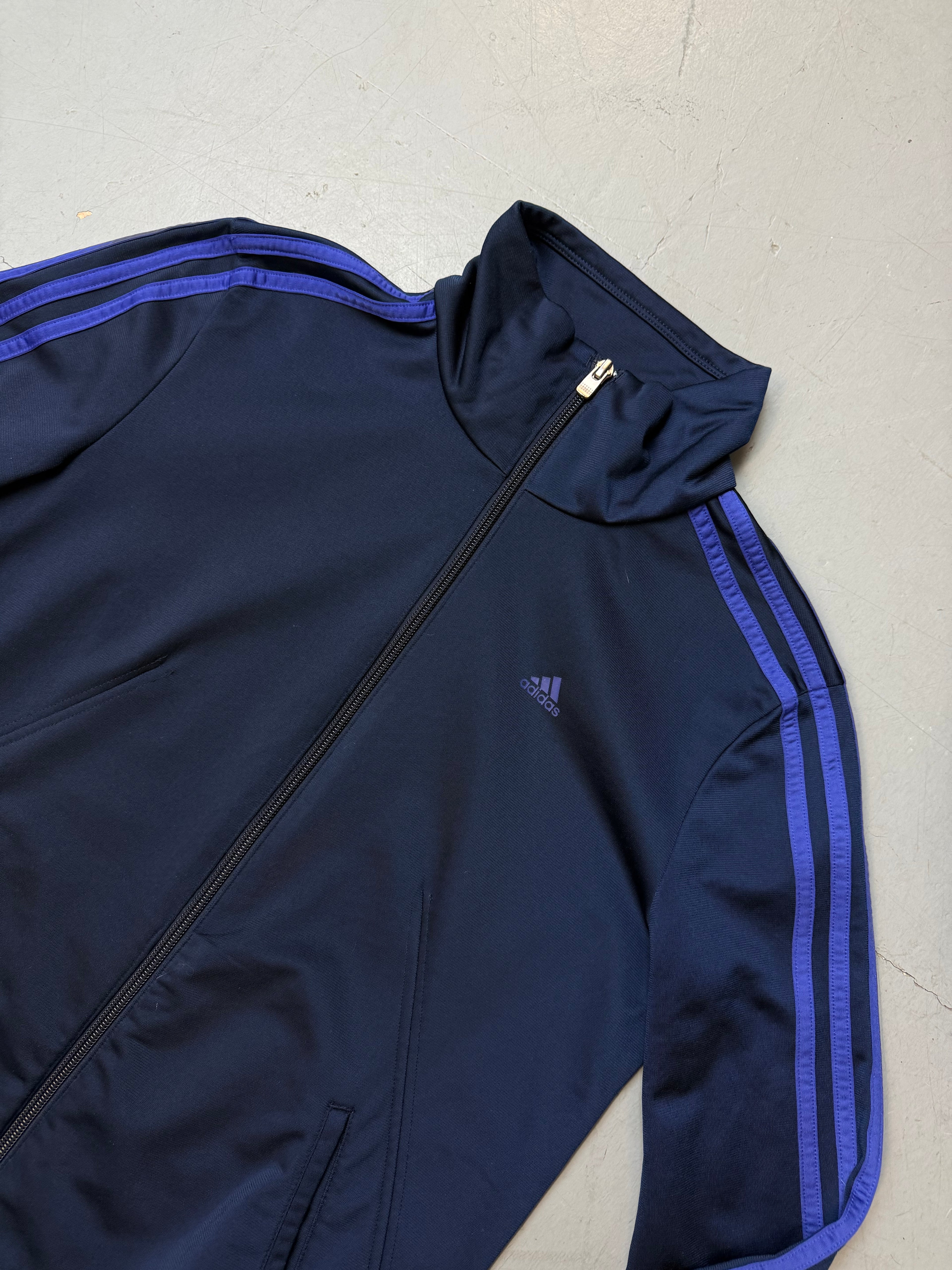 Vintage Adidas Dark Blue/Purple Track Jacket für Damen. Y2K Second Hand 2000s Fashion