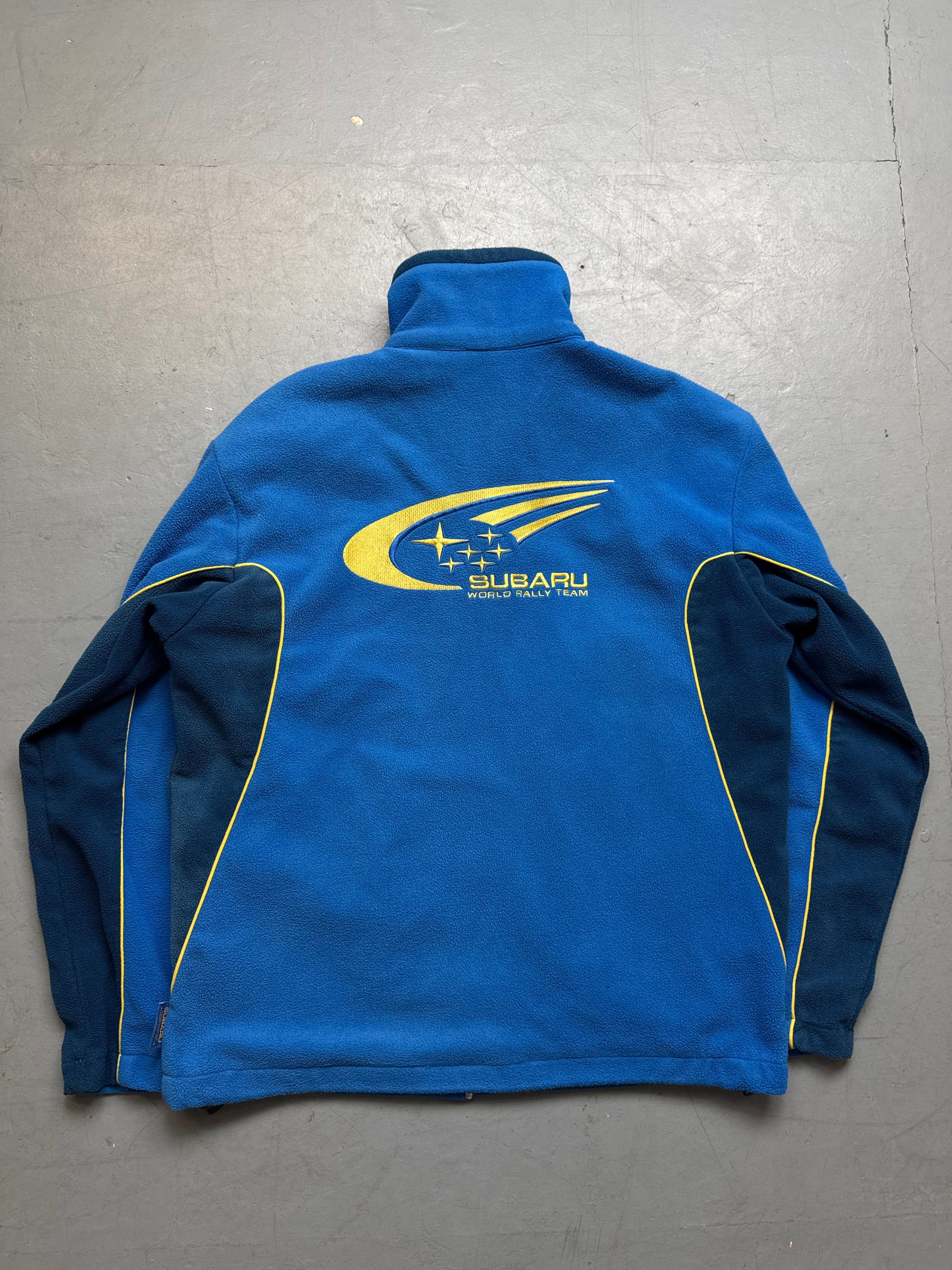Vintage Subaru Pirelli Blue Fleece Sweater with nice details for boys. Y2K Second Hand 2000s Fashion 