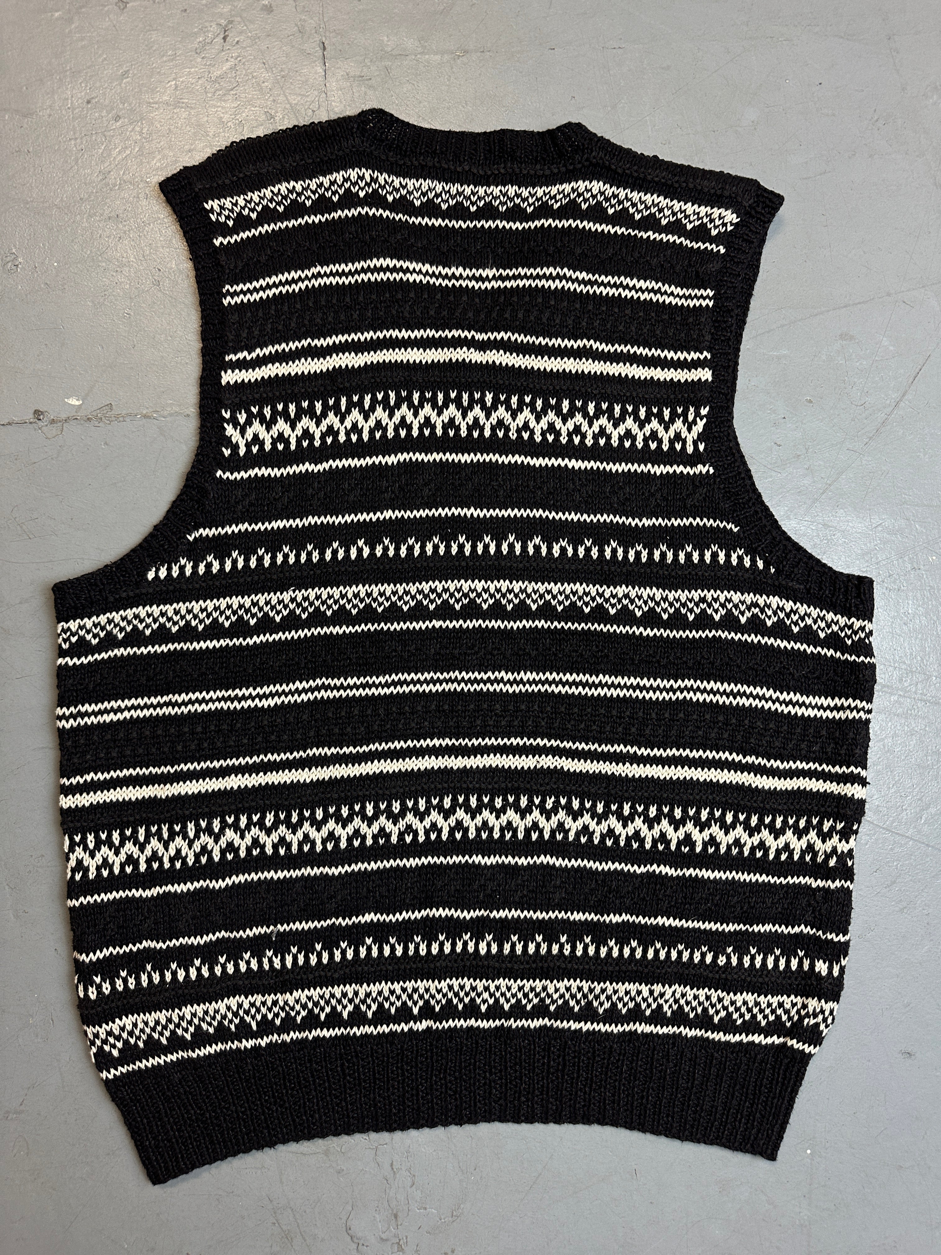 Vintage Polo Ralph Lauren Black and White Sleeveless Knit Sweater für Herren. Y2K Second Hand 2000s Fashion