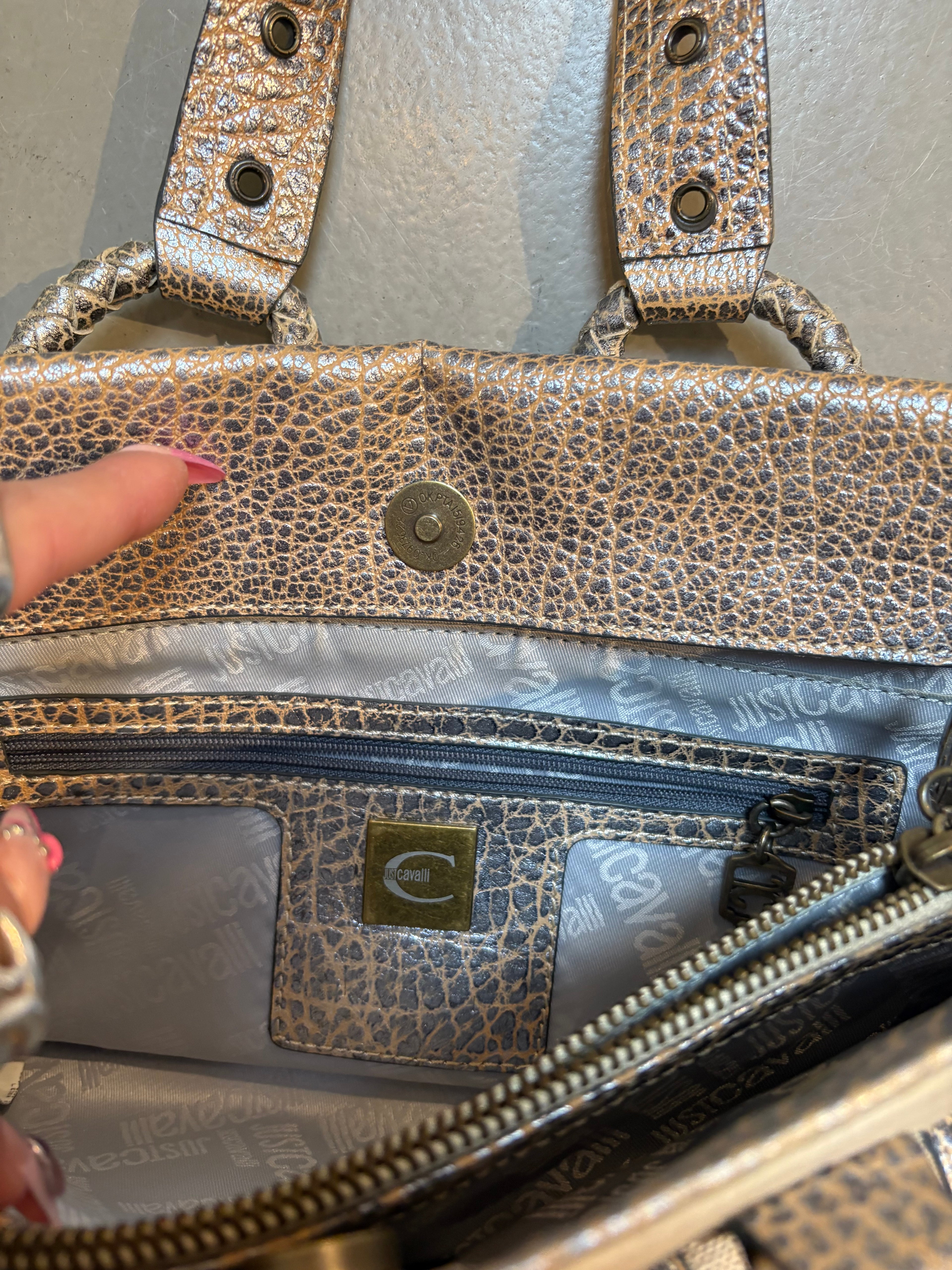 Vintage Beige Just Cavalli Mini Bag With Gold Details