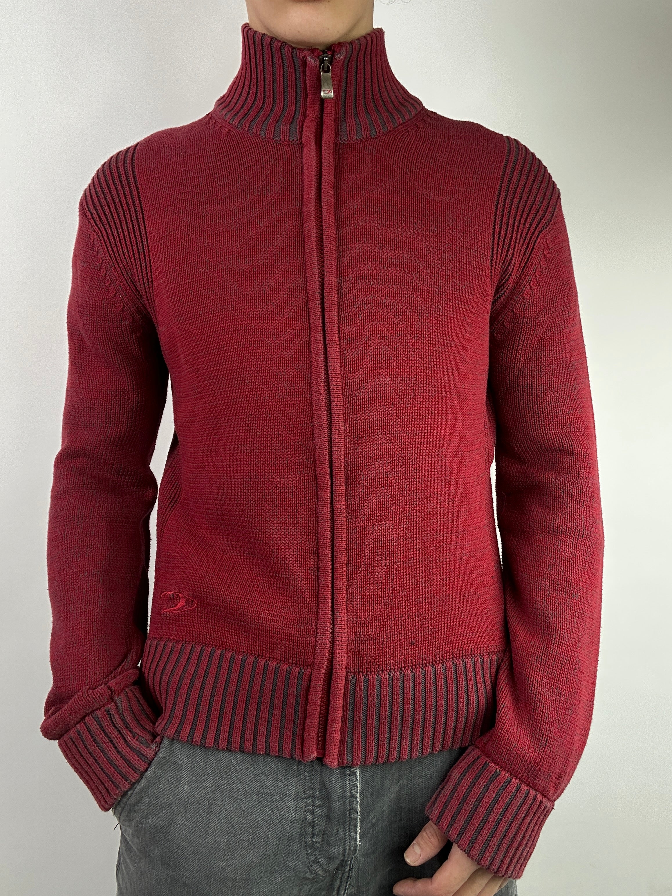 Vintage O Neill Red Knit Zip Up M