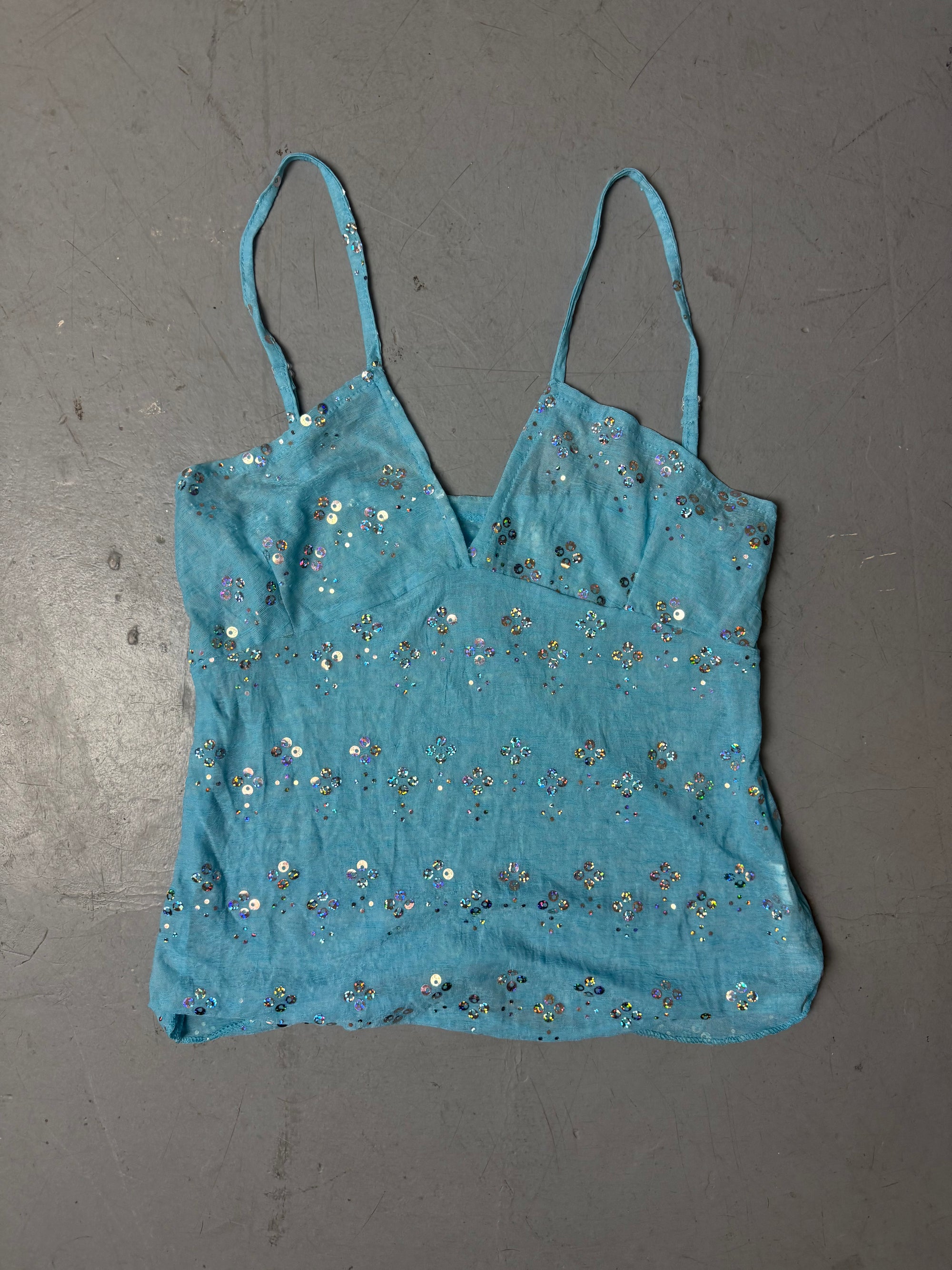 Vintage Blue Glitter Mesh Top S