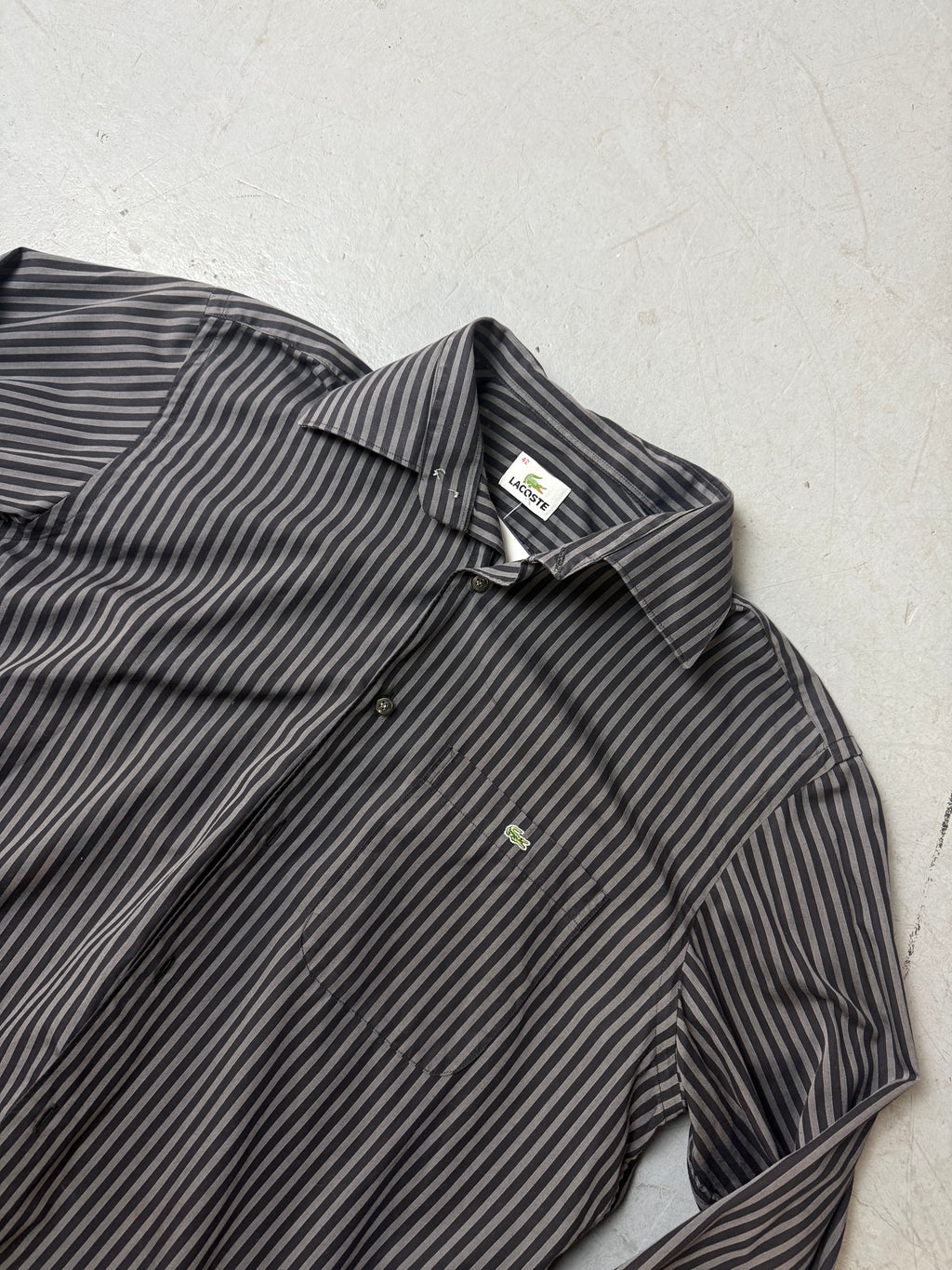 Vintage Lacoste Grey Striped Button Up Shirt L