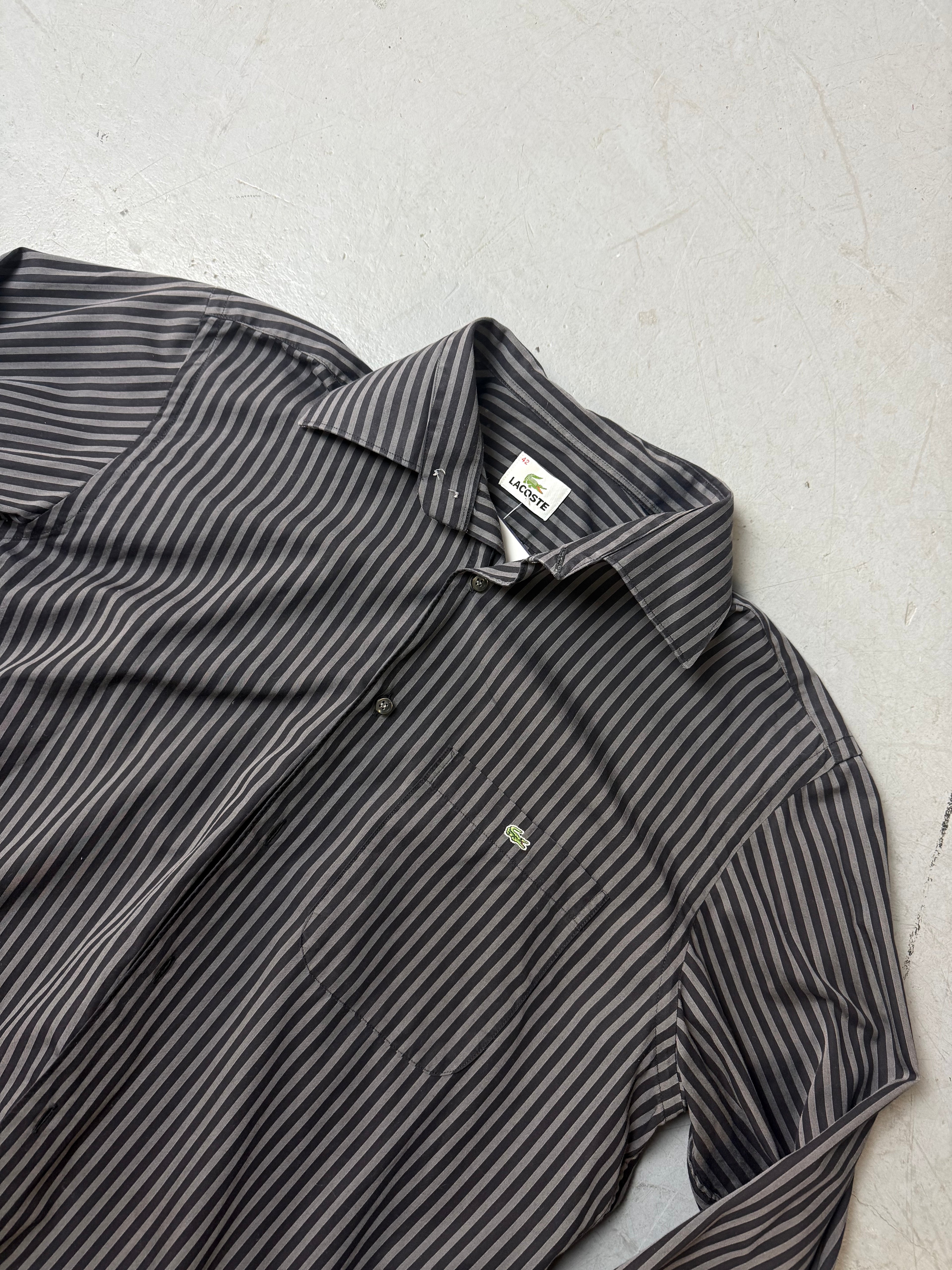 Vintage Lacoste Grey Striped Button Up Shirt L