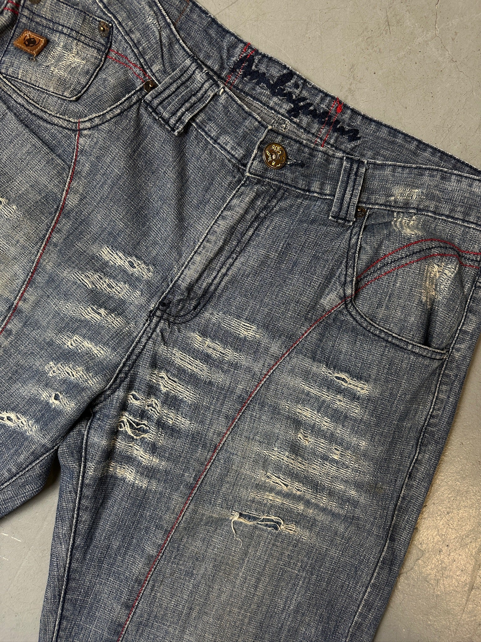 Vintage Ambiguaus Ripped Denim with Stitching XL