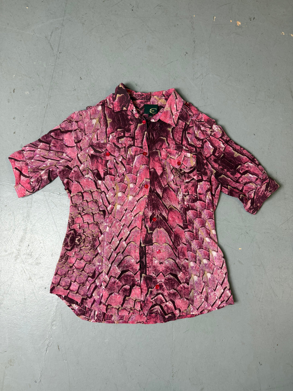 Produktbild von Vintage Just Cavalli Pink Snake Optic Button Up Shirt von vorne