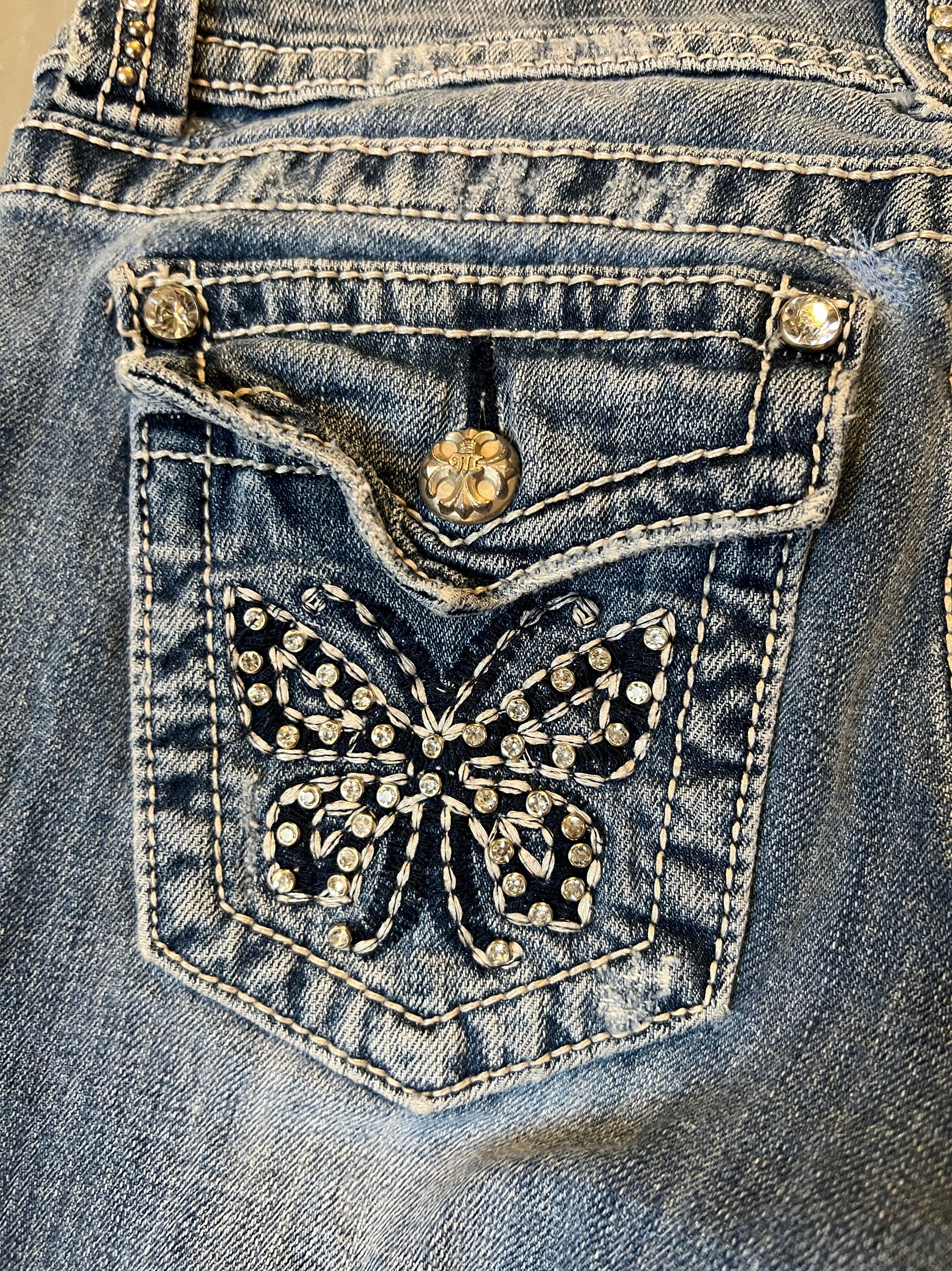Vintage Miss Me Butterfly Glitter Denim XS