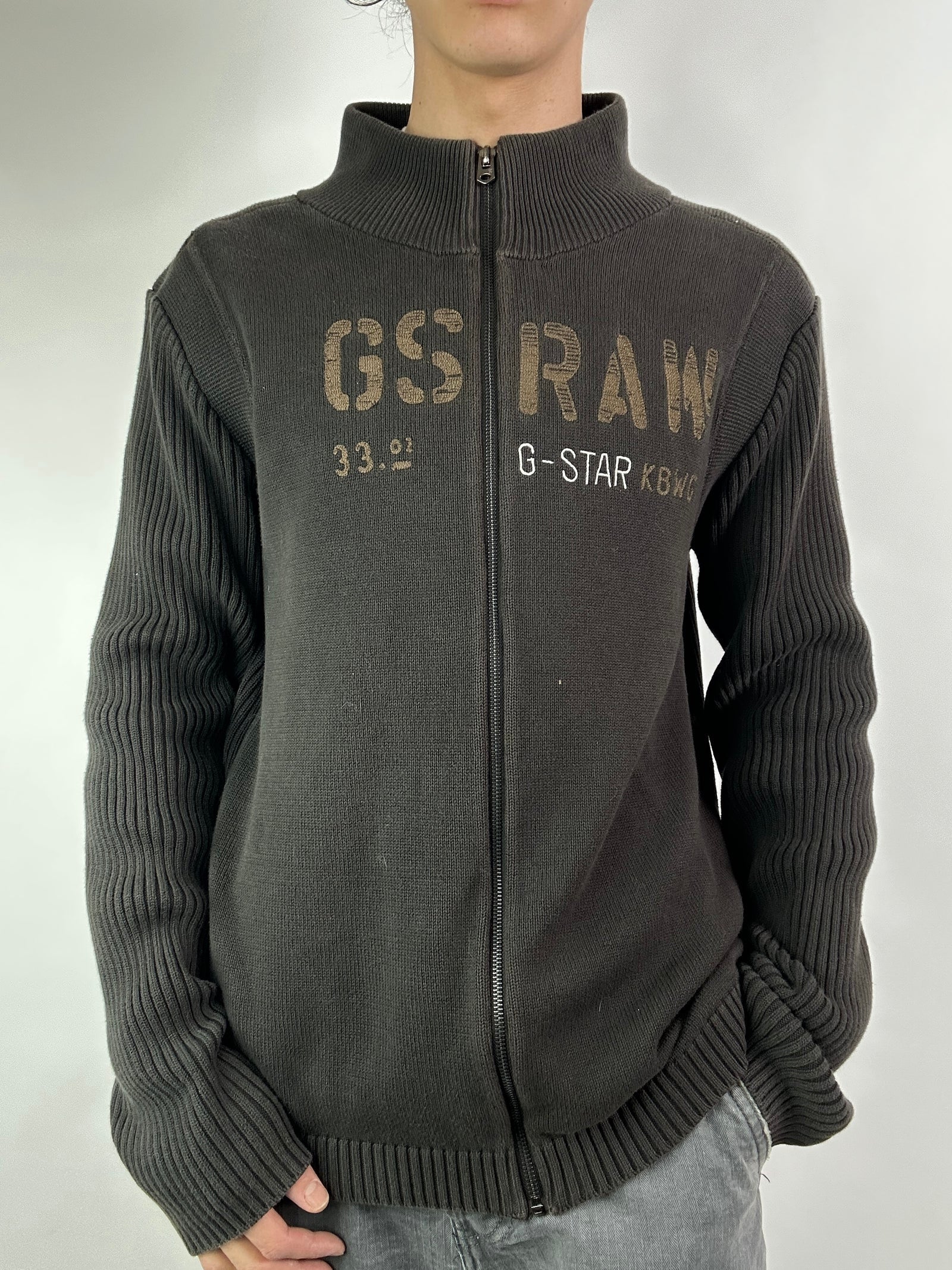 Vintage G-Star Brown Knit Zip Up Sweater XL