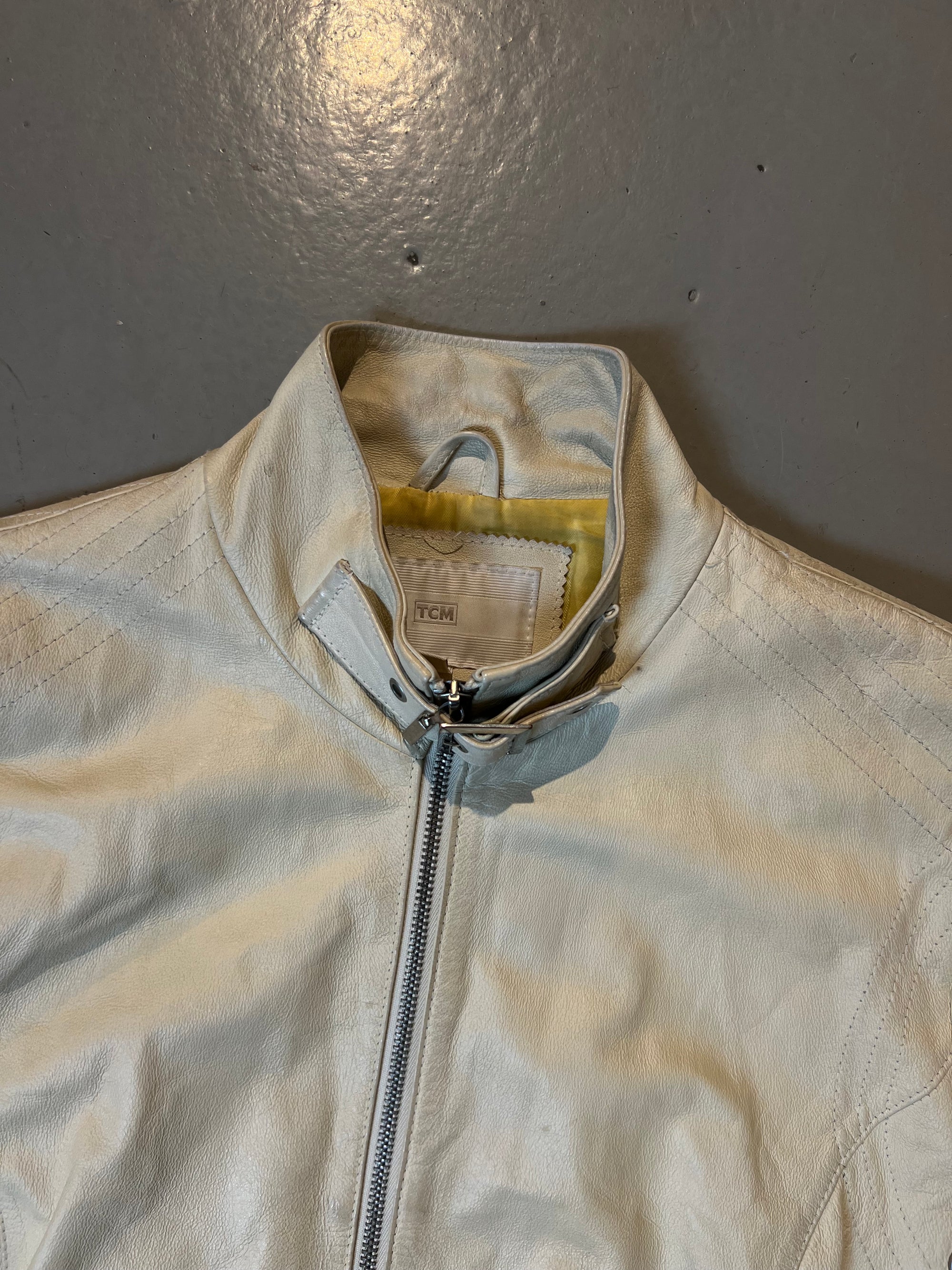 Vintage Beige Leather Jacket L/XL