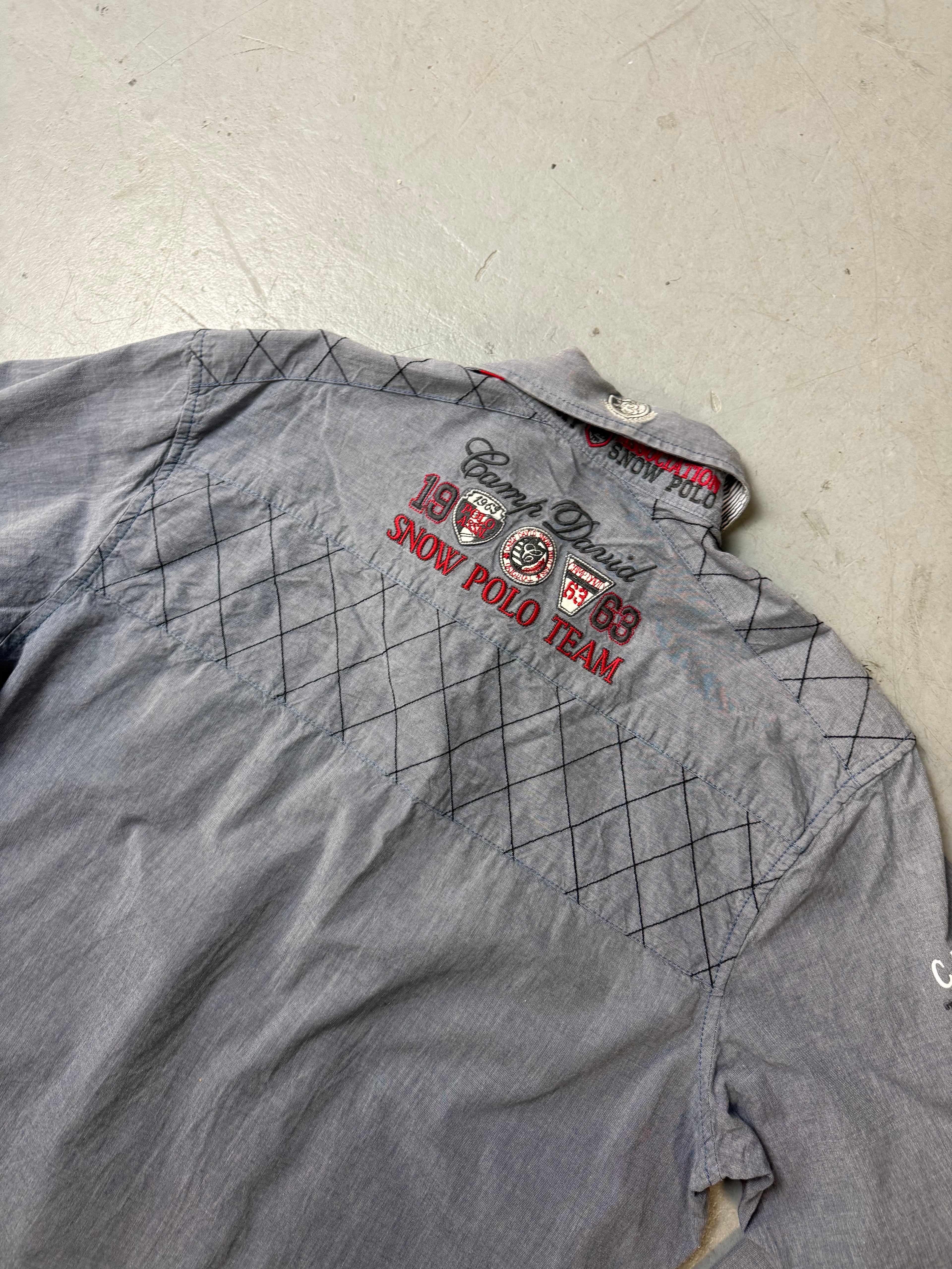 Vintage Camp David Grey Y2K Printed Button Up Shirt M/L