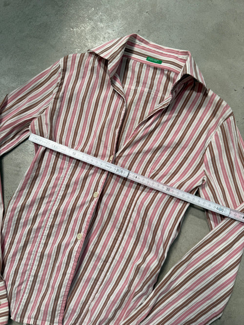 Vintage Brown and Pink Striped Button Up Blouse für Damen Y2K Second Hand Fashion