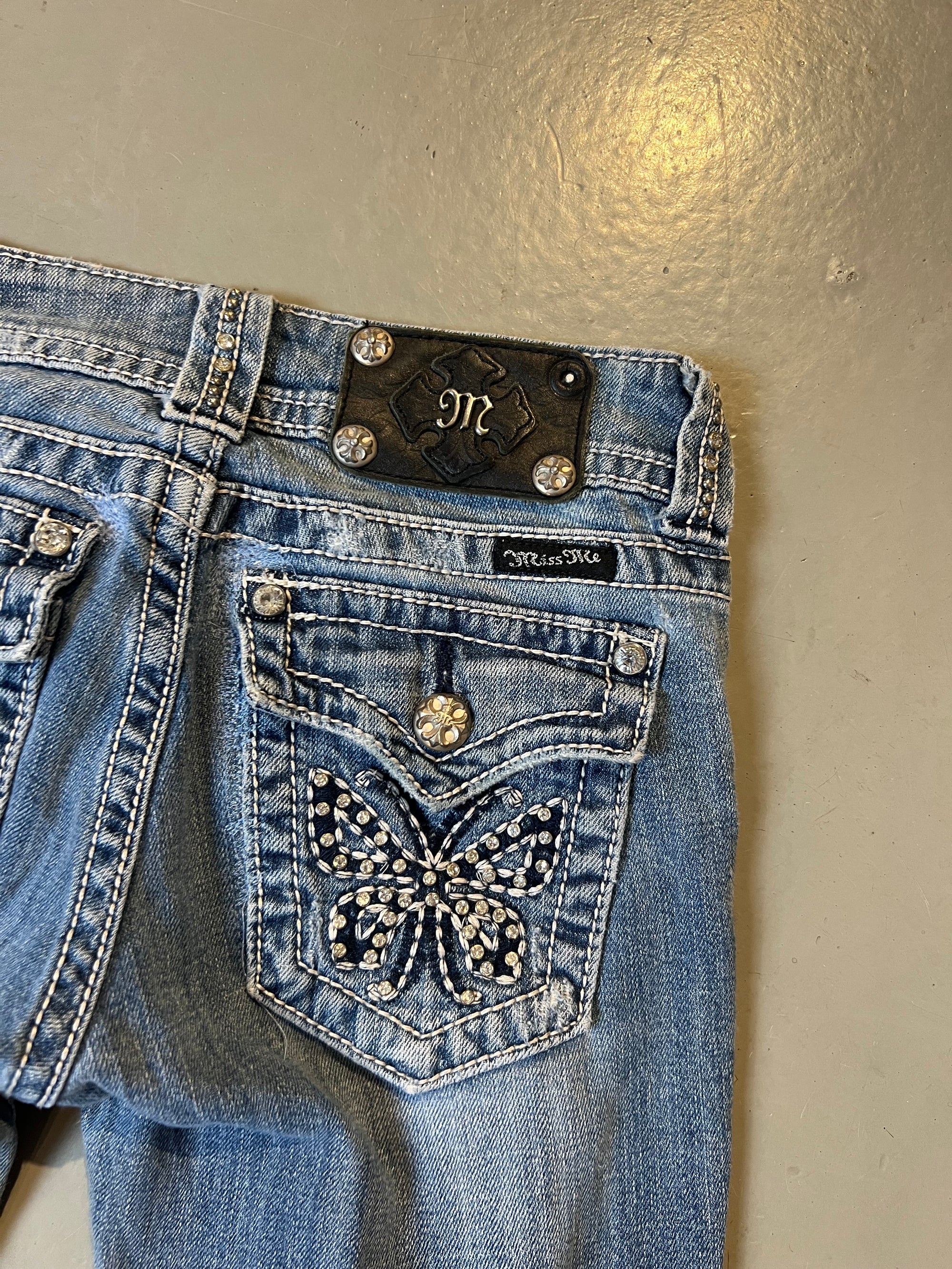 Vintage Miss Me Butterfly Glitter Denim XS