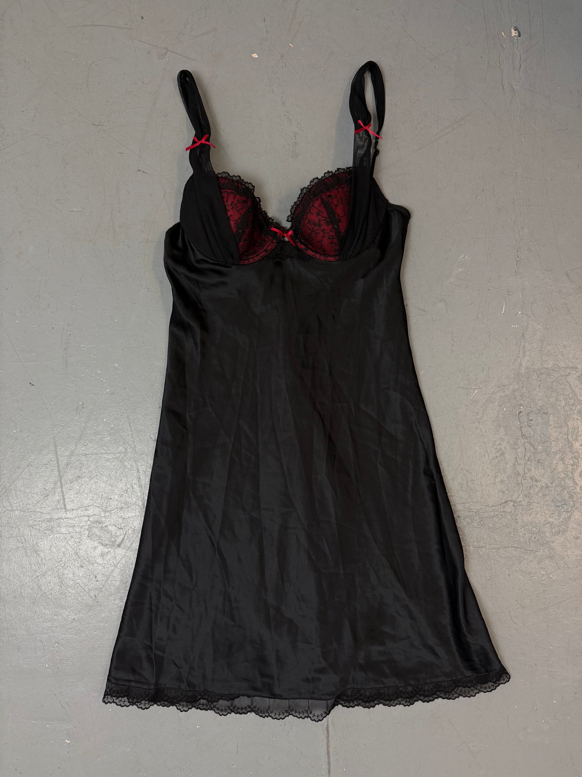 Vintage Black and Red Satin Mini Dress M