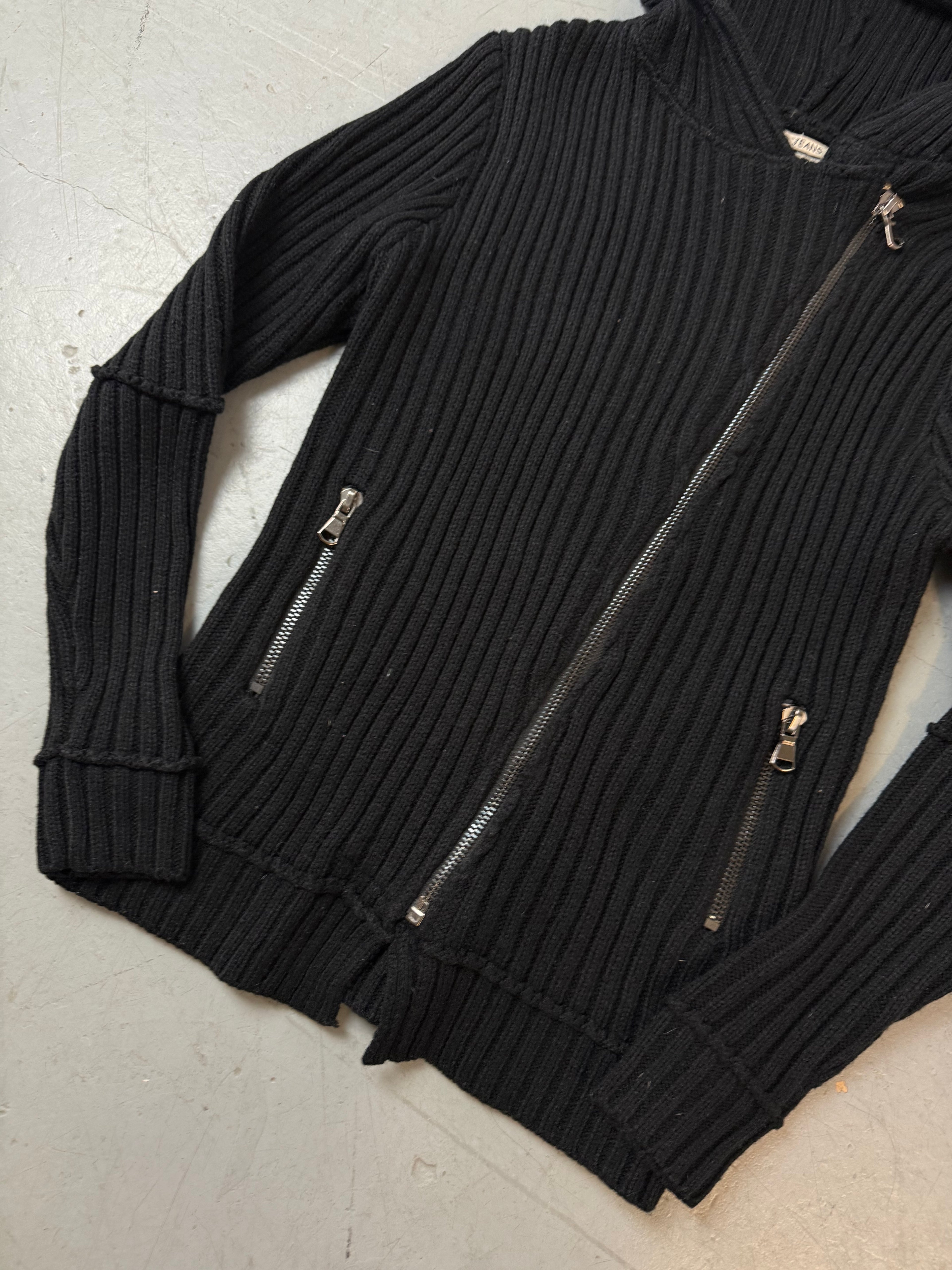 Vintage Enos Jeans Black Knit Zip Jacket für Damen. Y2K Second Hand 2000s Fashion