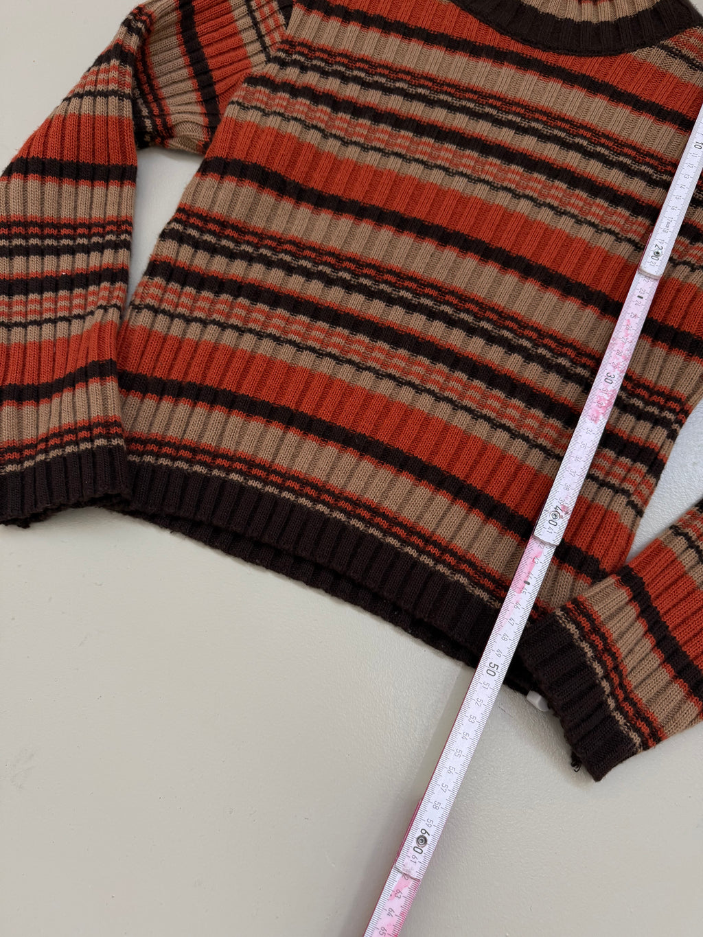 Vintage Orange and Brown Striped Knit Sweater M