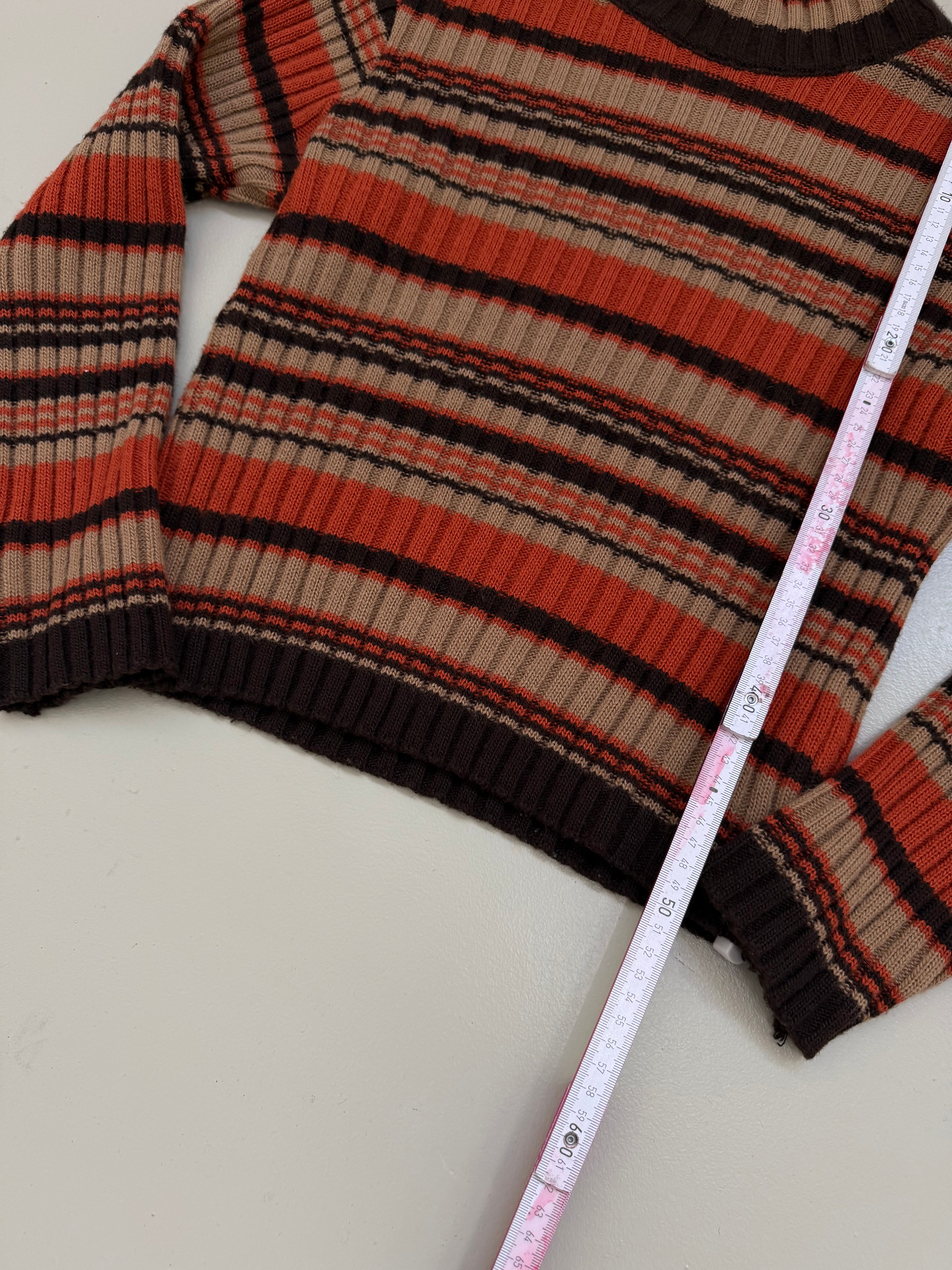 Vintage Orange and Brown Striped Knit Sweater M
