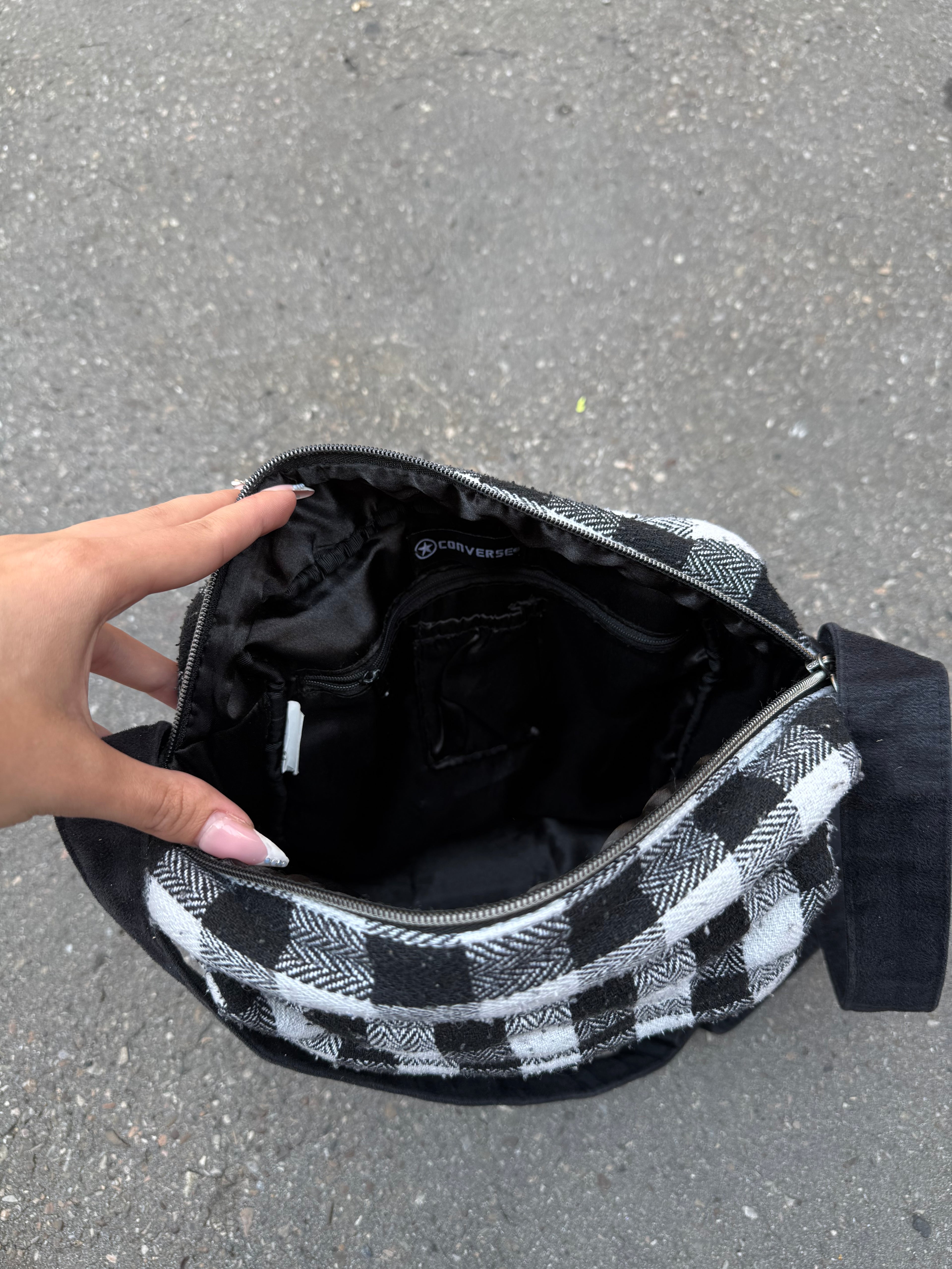 Vintage Converse Black and White Chequered Crossbody Bag