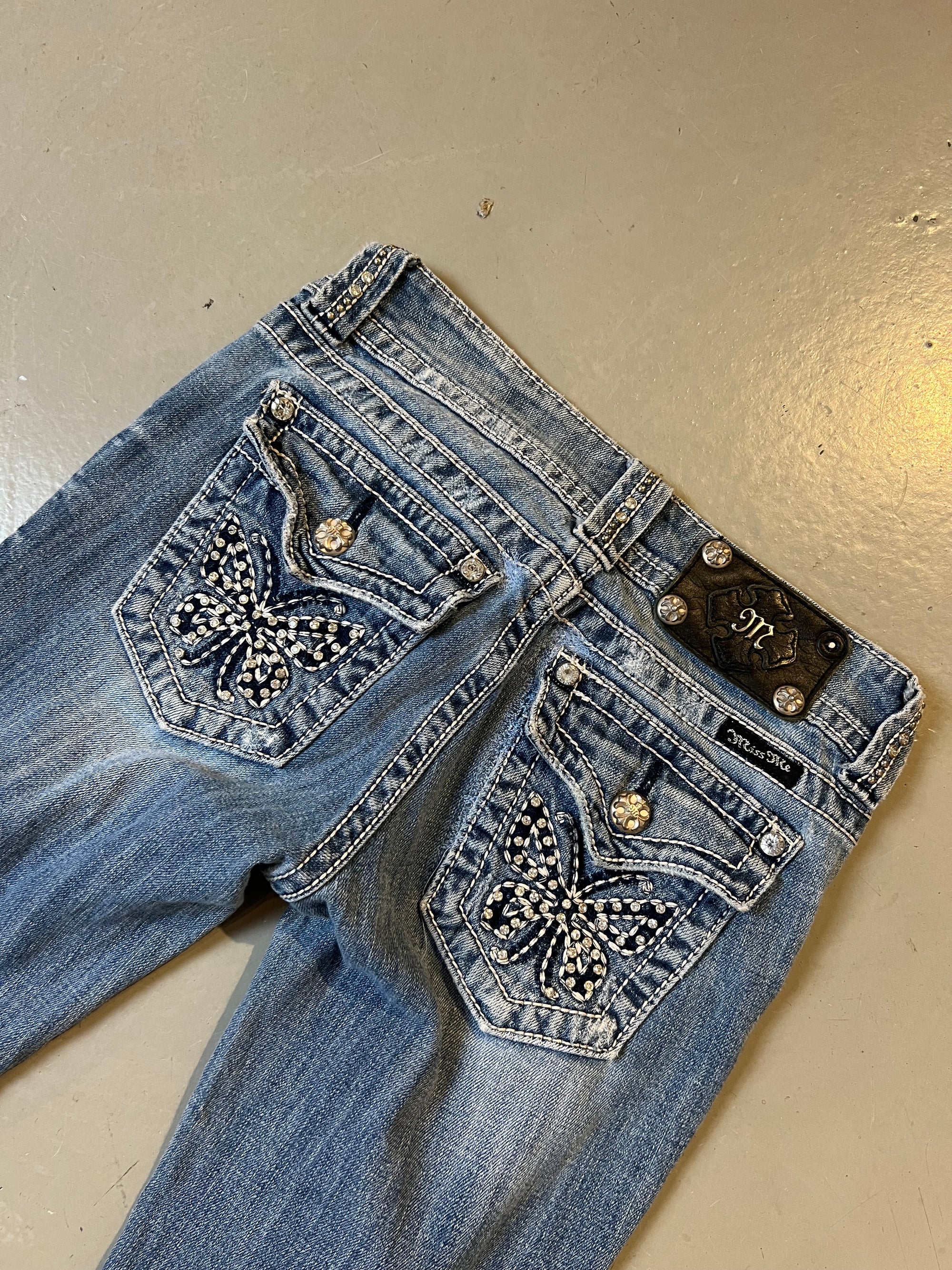 Vintage Miss Me Butterfly Glitter Denim XS
