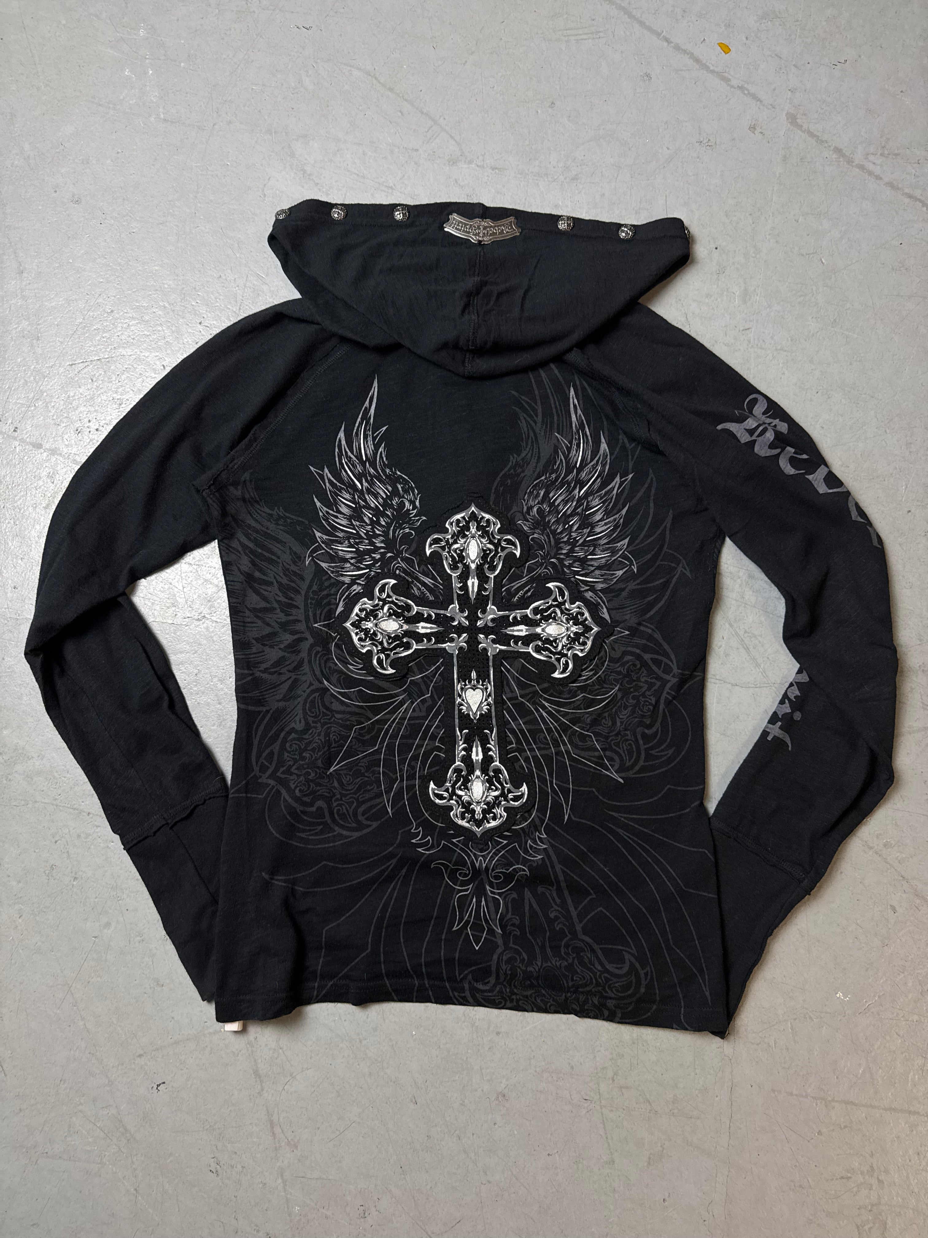 Vintage Rebel Spirit Black Hooded Longsleeve M/L