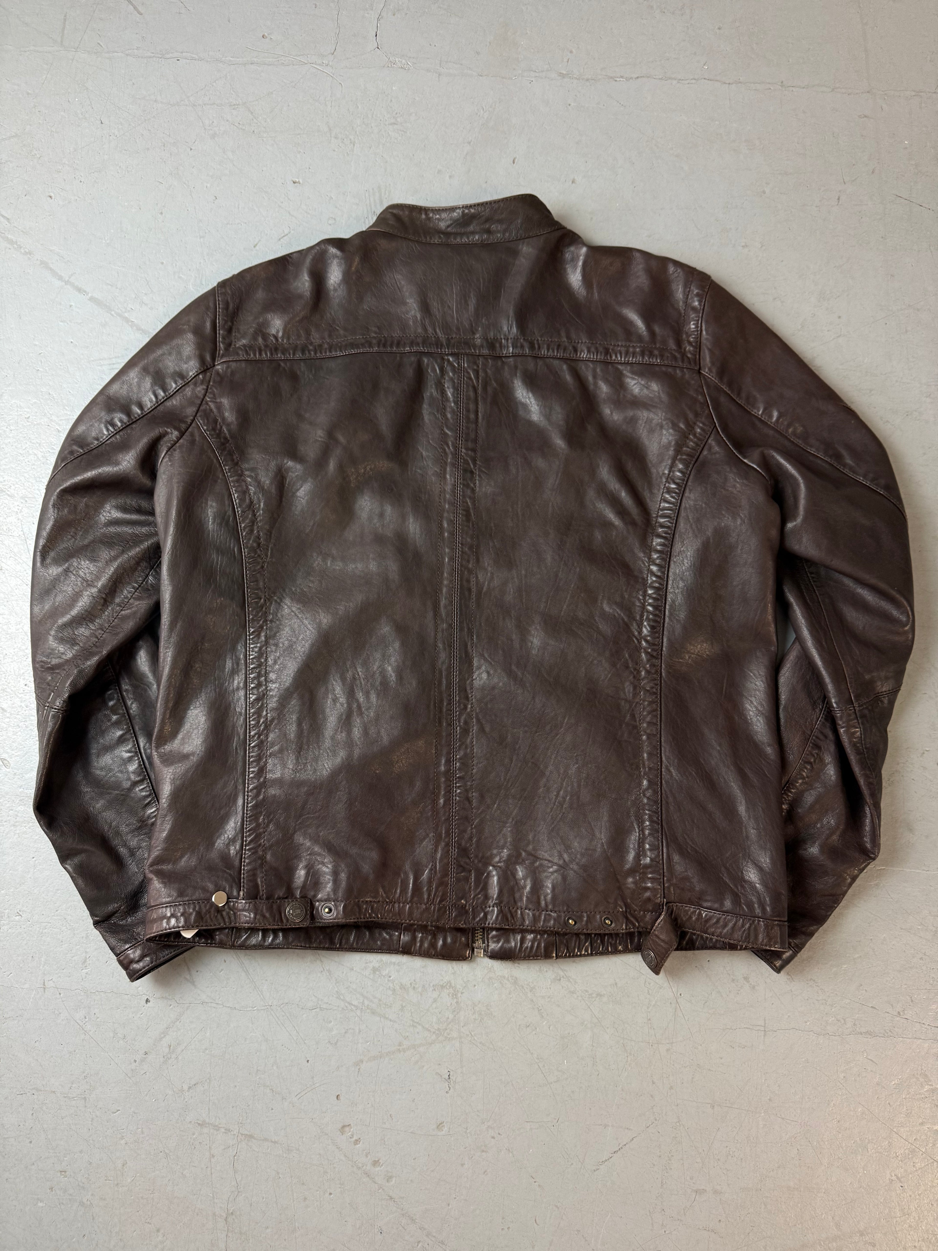 Vintage Gas Brown Leather Jacket für Herren. Y2K 2000s Fashion.
